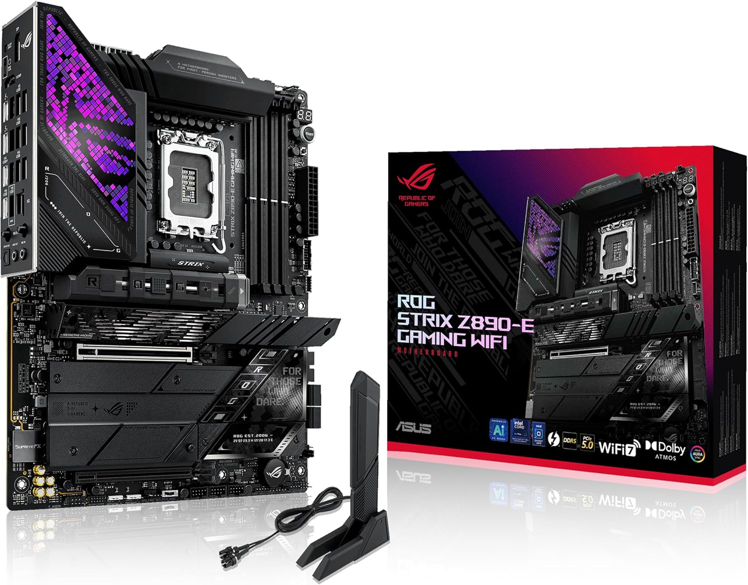 ASUS ROG Strix Z890-E Gaming WiFi Intel® Z890 LGA 1851 ATX Motherboard, Advanced AI PC-Ready, 18+2+1+2 Stages, DDR5, WiFi 7, 7X M.2, Thunderbolt 4, USB Type-C®, AI Overclocking, Cooling & Networking