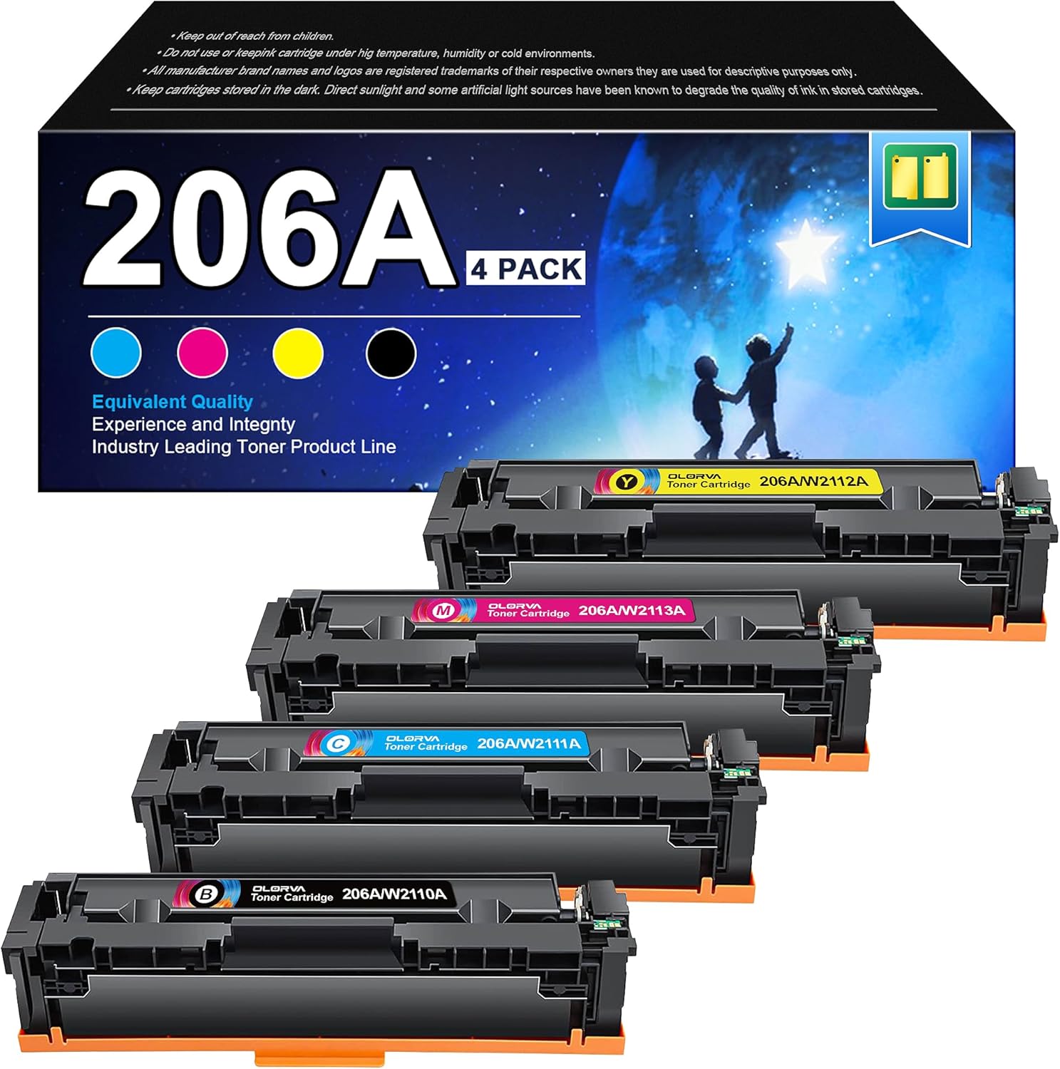 206A Toner Cartridge 4 Pack | Toner Cartridge Replacement for HP 206A 206X Compatible with HP Color Laserjet Pro MFP M283fdw M283cdw M255dw, Color Pro MFP M283 M255 Series | W2110A