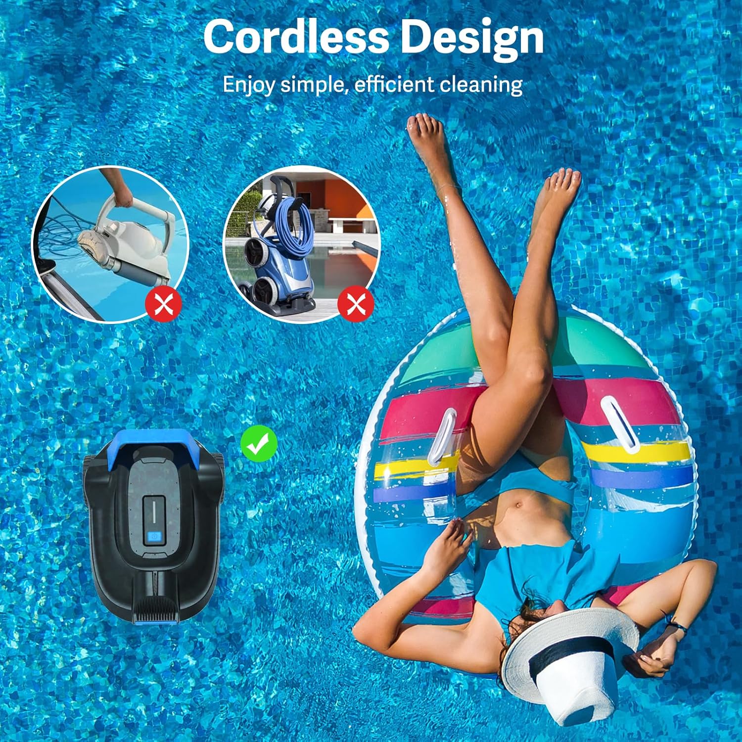 2024 New Upgraded Robotic Pool Vacuum, Cordless Robotic Pool Cleaner, 5000 mAh Lasts Up to 120 Mins, Ideal for Above Ground Pools, Self-Parking, LED Indicator, Efficient Leaf and Debris Removal