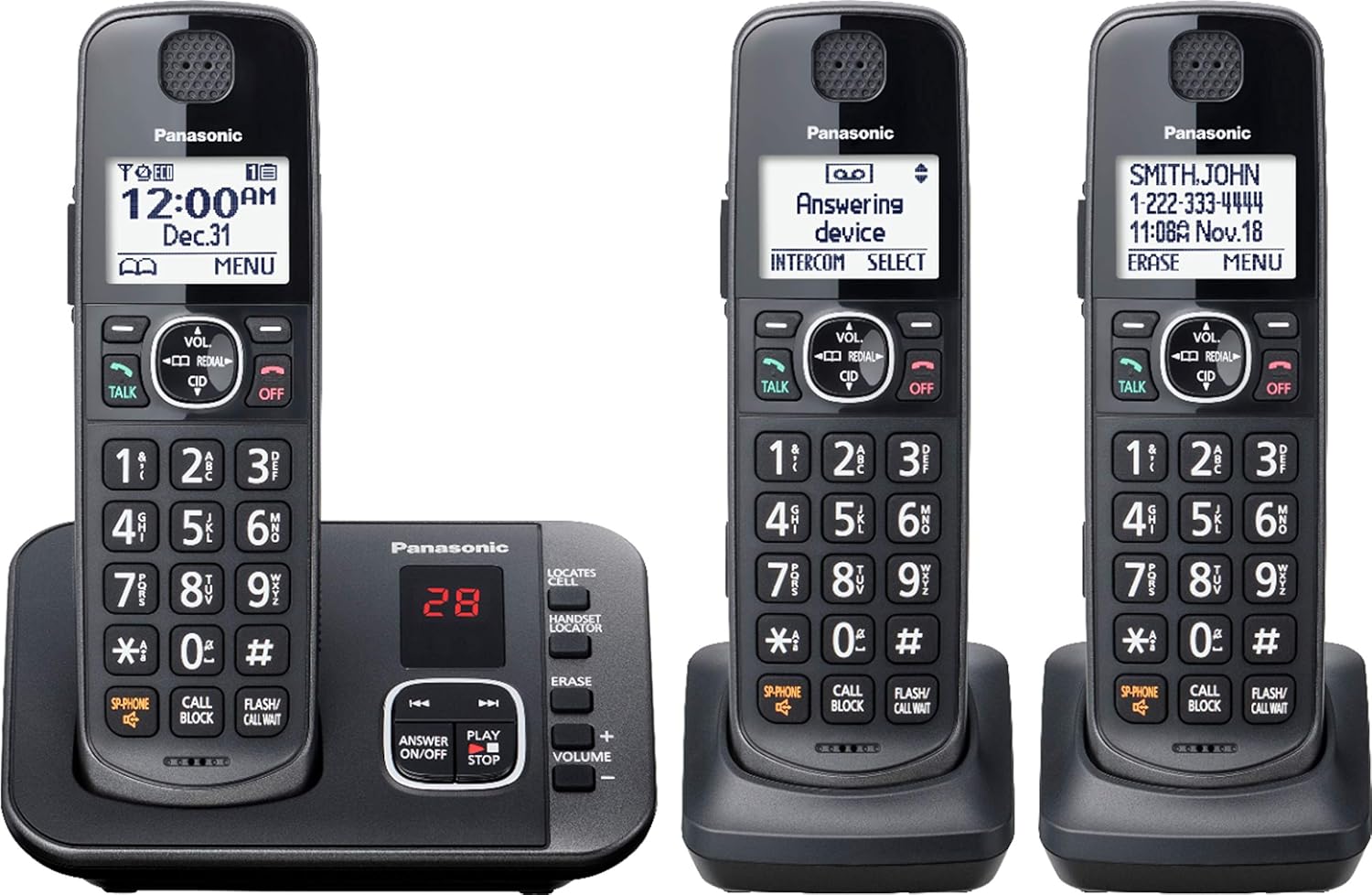 Panasonic KX-TGE633M DECT 6.0 Digital Technology Expandable 3 Handset Cordless Phone with Answering Machine (Renewed)