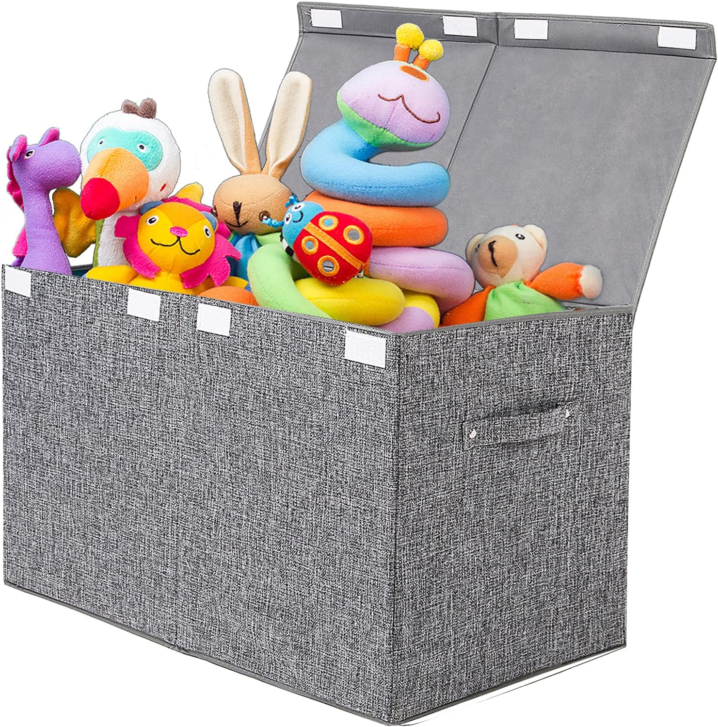 popoly Large Toy Box Chest with Lid, Collapsible Sturdy Toy Storage Organizer Boxes Bins Baskets for Kids, Boys, Girls, Nursery, Playroom, 25″x13″ x16″ (Linen Gray)