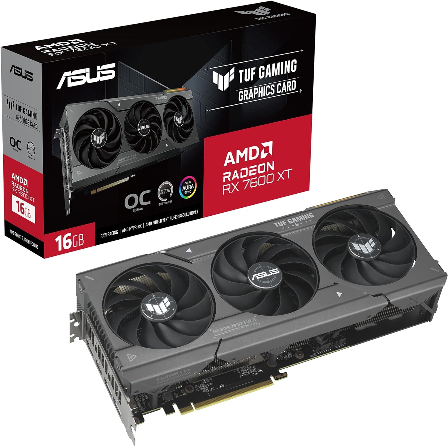 ASUS TUF Gaming Radeon RX 7600 XT OC Edition 16GB GDDR6 Graphics Card (AMD RDNA 3, PCIe 4.0, HDMI 2.1, DisplayPort 2.1, Axial-tech Fan Design, Auto-Extreme Technology, GPU Tweak III, and More)