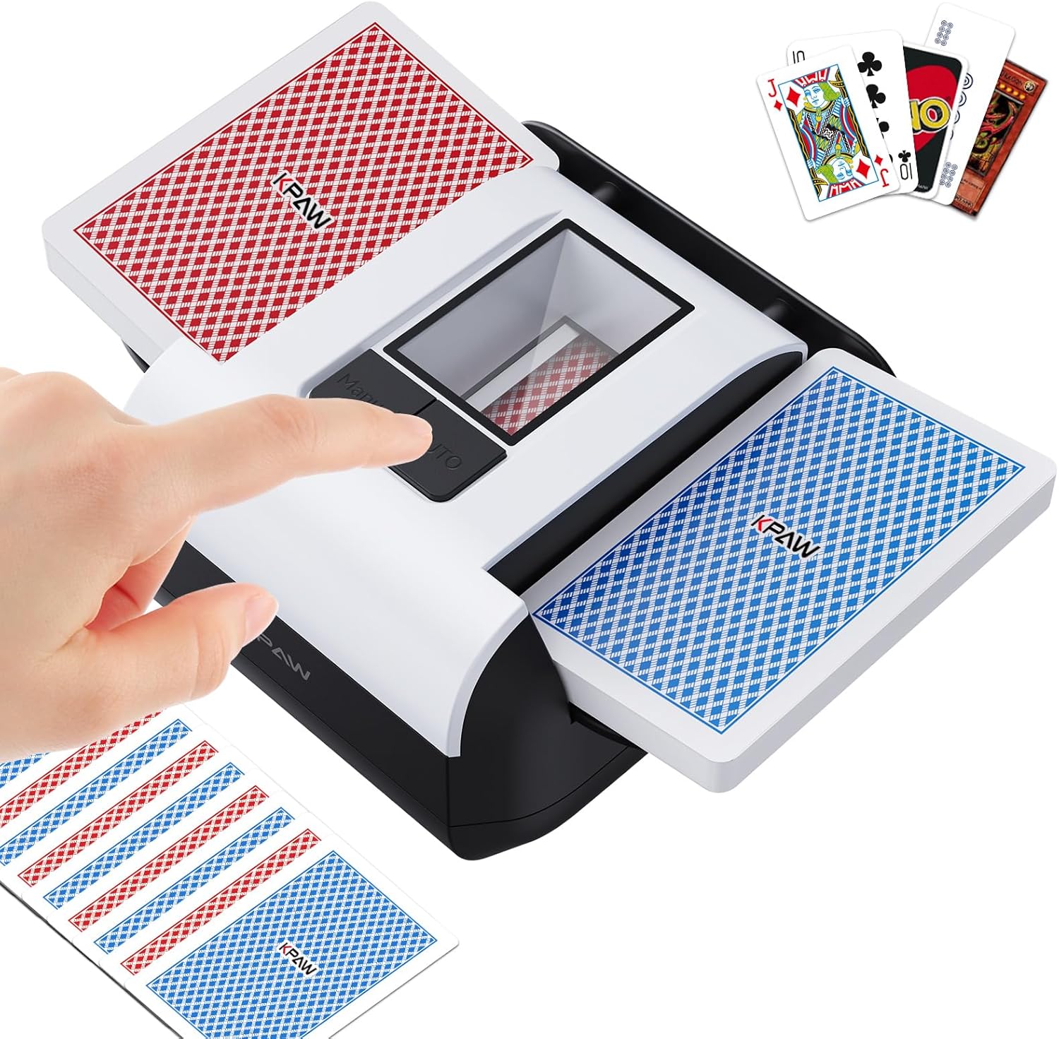 Automatic Card Shuffler – One-Press AUTO & Manual Mode, Electric Shuffling Machine for 1-2 Decks, Low Noise, Rechargeable & Portable Shuffler Machine for Poker, UNO, Blackjack, Skip-Bo, Phase 10