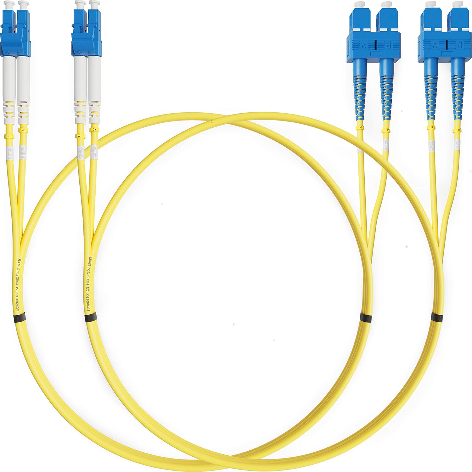 BEYONDTECH LC to SC Fiber Patch Cable Single Mode Duplex – 2m (6.56ft) – 9/125um OS1 LSZH (2 Pack) PureOptics Cable Series