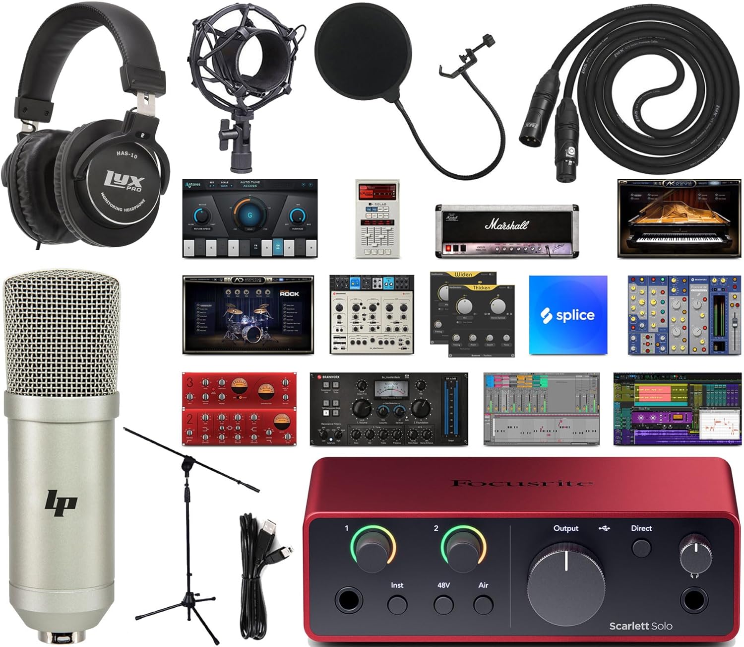 Focusrite Scarlett Solo 4th Gen 2×2 USB Audio Interface Full Studio Bundle with Exclusive Creative Music Production Software Kit