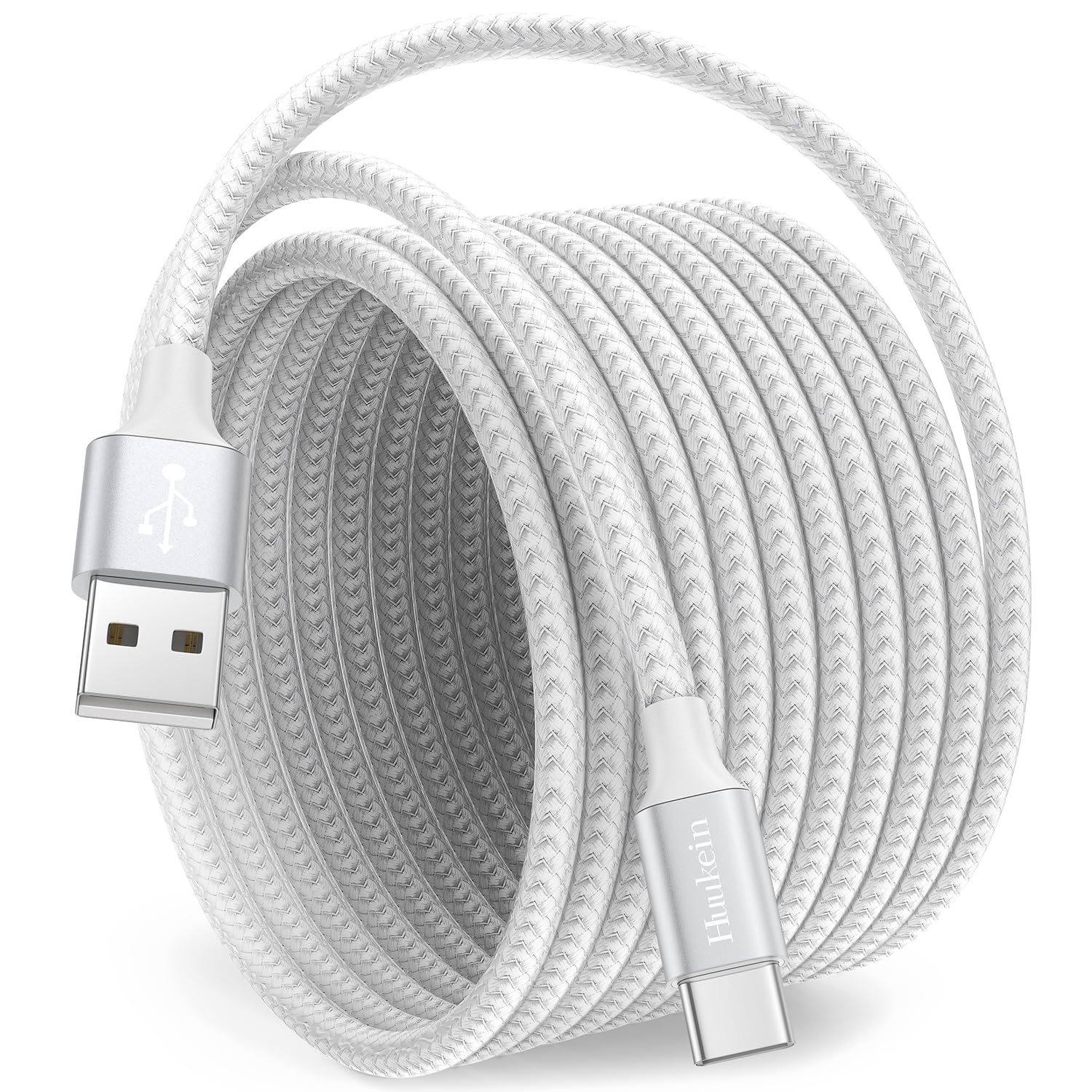 White USB C Cable 10 ft, Long USB A to USB C Cable Fast Charging, USBC Charger Cord Braided Compatible with iPhone 16 15 Pro Max Plus, for Samsung Galaxy S21 Note 10, Pixel