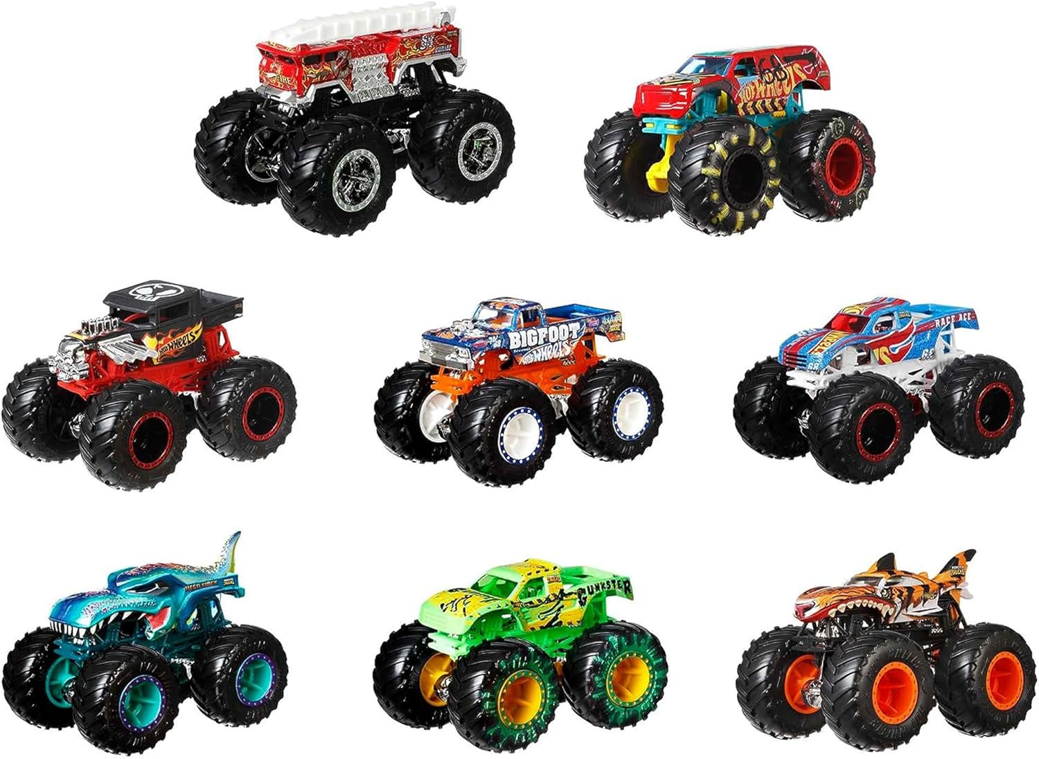 Hot Wheels Monster Trucks Live 8-Pack, Multipack of 1:64 Scale Toy Monster Trucks, Characters from The Live Show, Smashing & Crashing Trucks, Toy for Kids 3 Years Old & Up