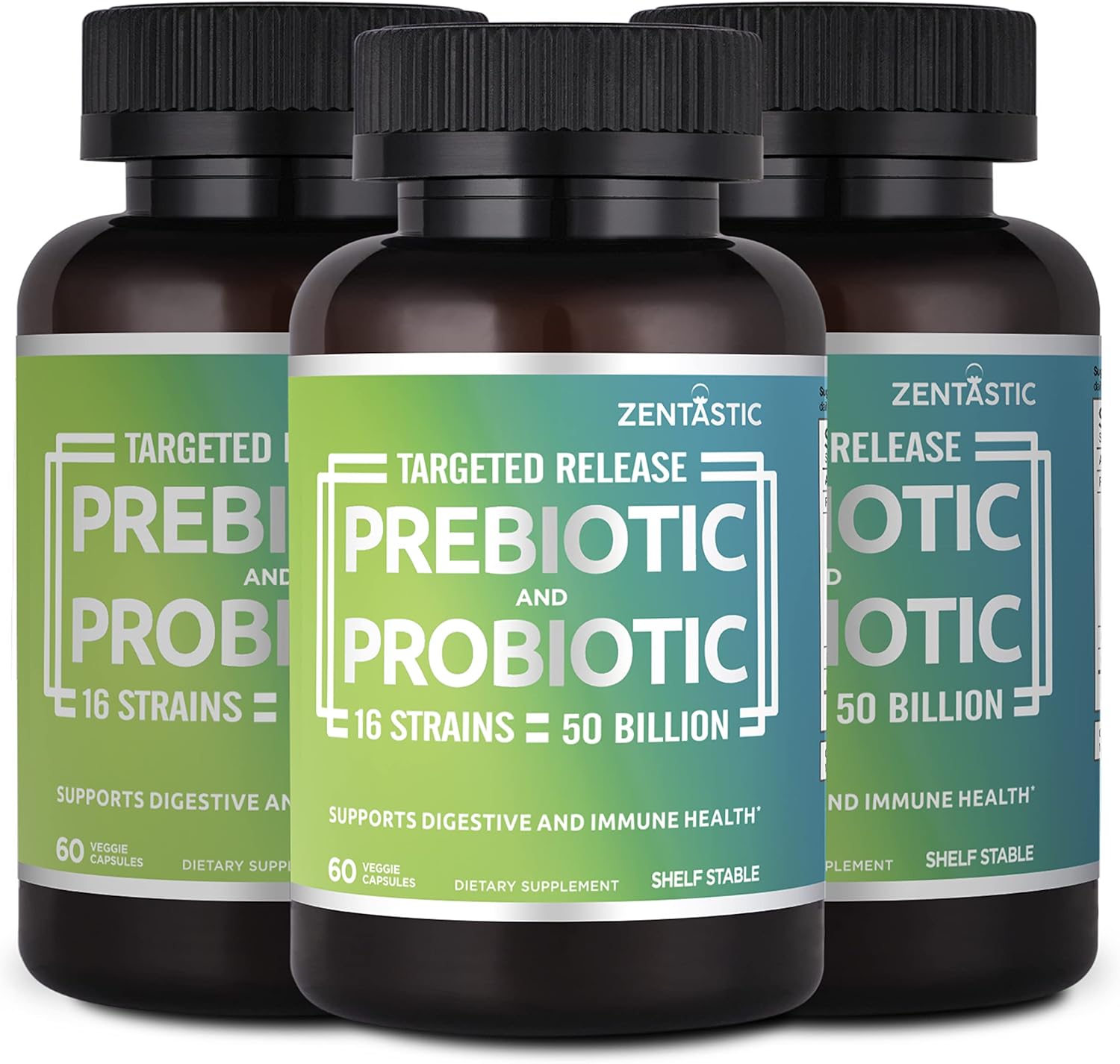 Zentastic Probiotics & Prebiotics Supplement – 50 Billion CFU – for Men & Women’s Immune & Digestive Health – 16 Strains – Shelf Stable – 180 Delayed Release Veggie Capsules