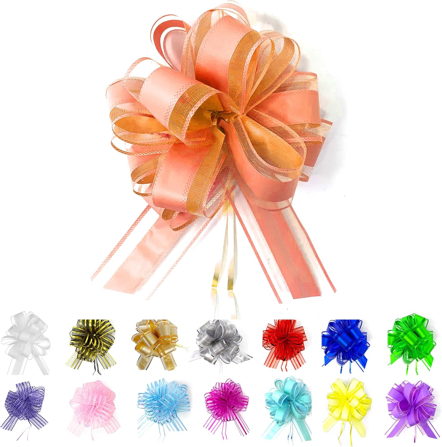 Allgala 12 Pack Large Pull Bows, Rose Gold Pull Flowers Gift Wrapping Gift Bows 6 Inch for Gift Wrapping Wedding Ribbon Bows Flower Decorations Party Chritmas Birthday Halloween Decoration