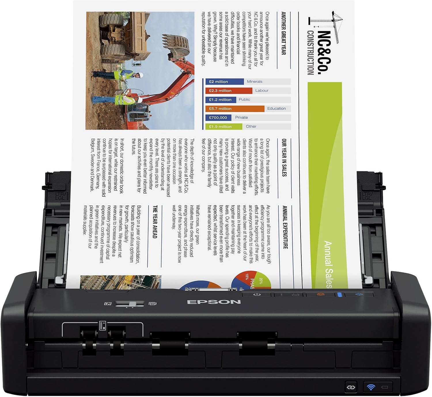 Epson Workforce ES-300W Wireless Color Portable Document Scanner with ADF for PC and Mac, Sheet-fed and Duplex Scanning (Renewed)