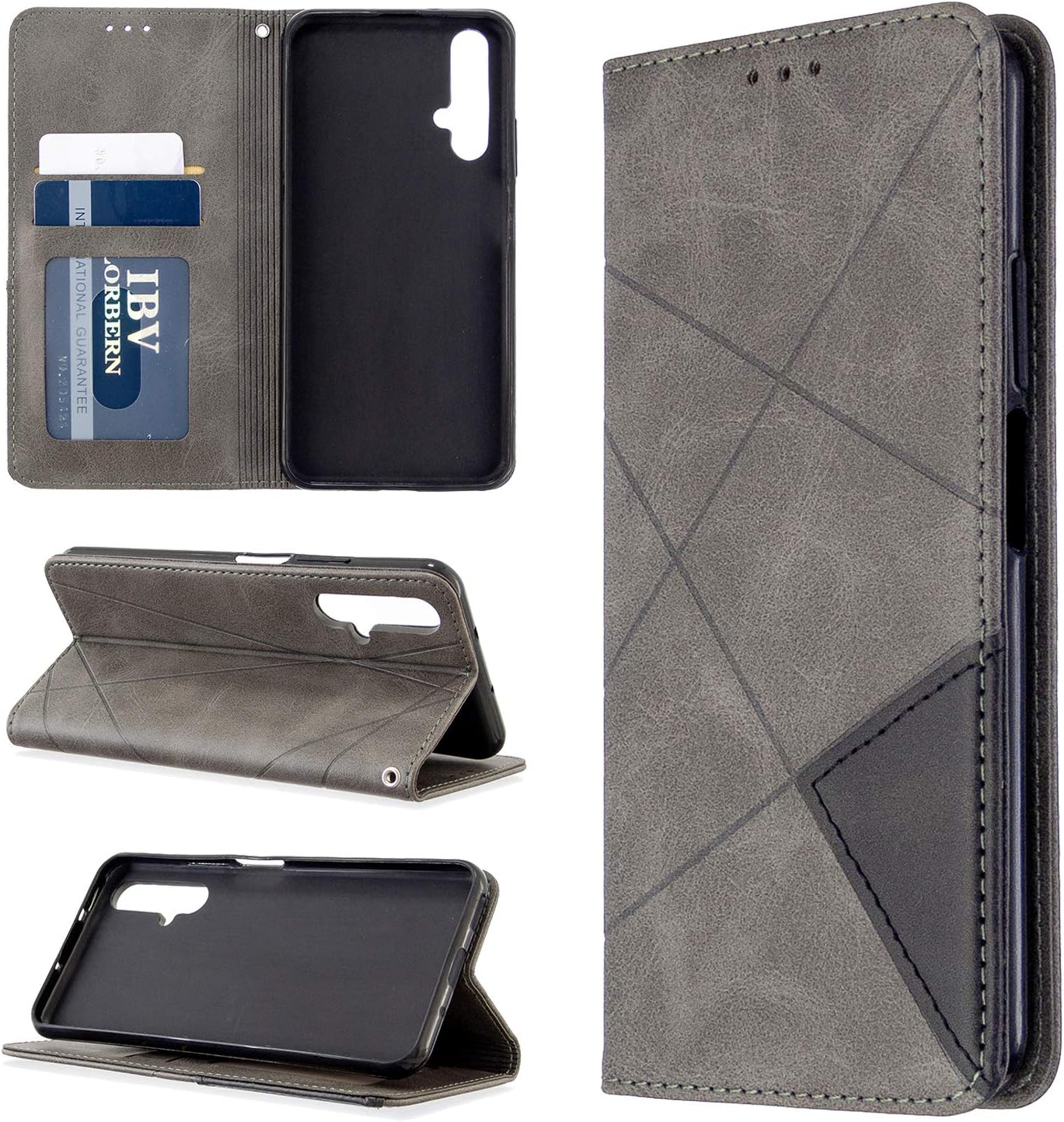 Case for Huawei Honor 20 Case Cover,Case for Huawei Nova 5T YAL-L61A YAL-L61D YAL-L71A / Honor 20 YAL-AL00 YAL-TL00 YAL-L21 / Honor 20S YAL-AL50 YAL-TL50 Case Flip Pu Leather Cover Gray