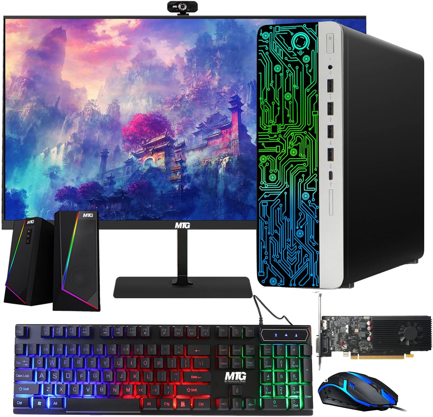 HP G3 Gaming Desktop PC, Core i7 6th Gen, GT 1030 Graphic, 16GB RAM, 1TB SSD | 2TB HDD, New MTG 24 inch Monitor, RGB Keyboard Mouse, Speaker, Webcam, WiFi, Win 10 Pro (Renewed)