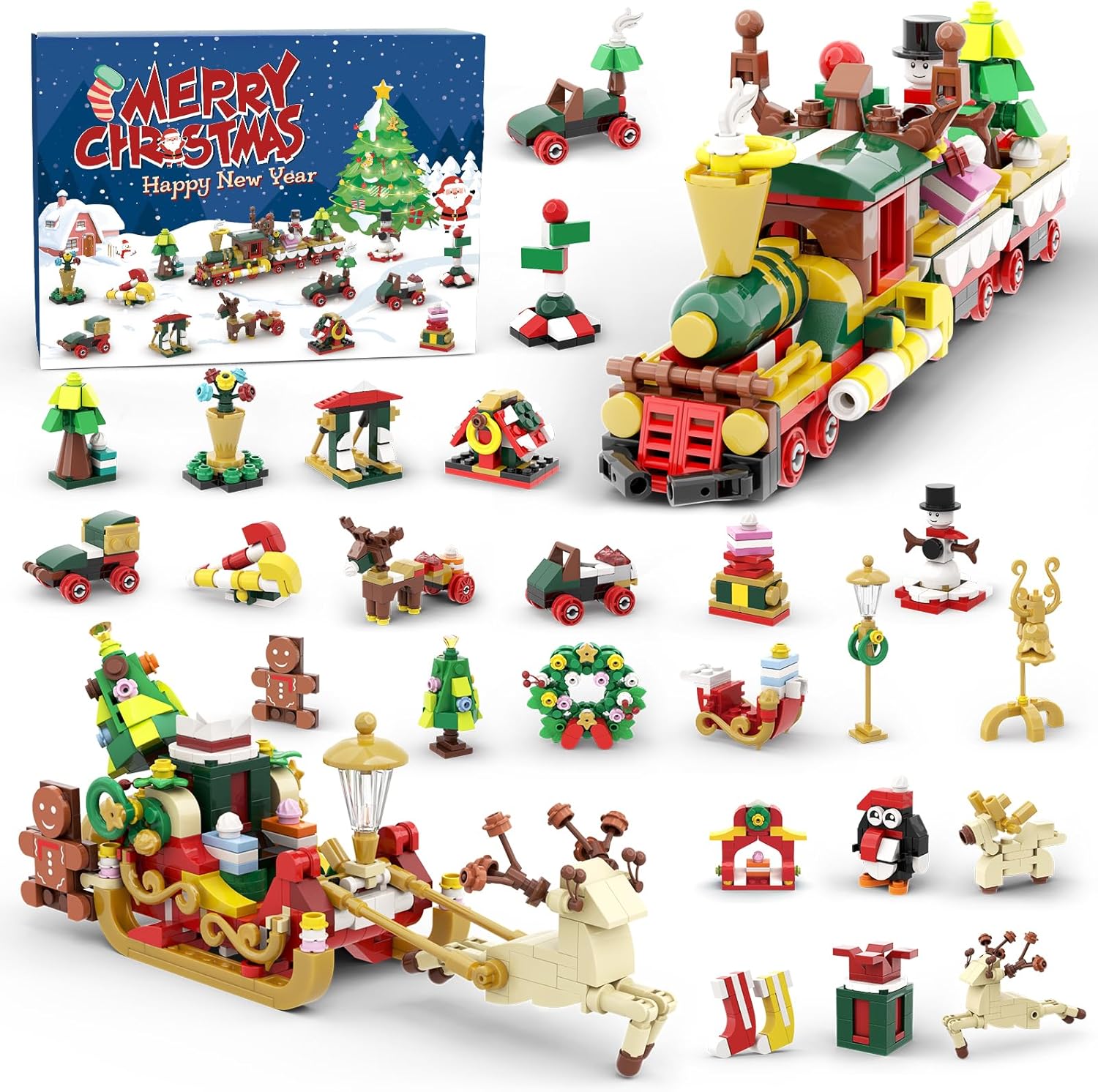 Train Sleigh Advent Calendar, 2024 Advent Calendar, 24 Boxes of Surprise Toys, 24 Days of christmas vacation advent calendar for 3 Years and Older, Christmas Stocking Stuffers, kids Christmas Gift