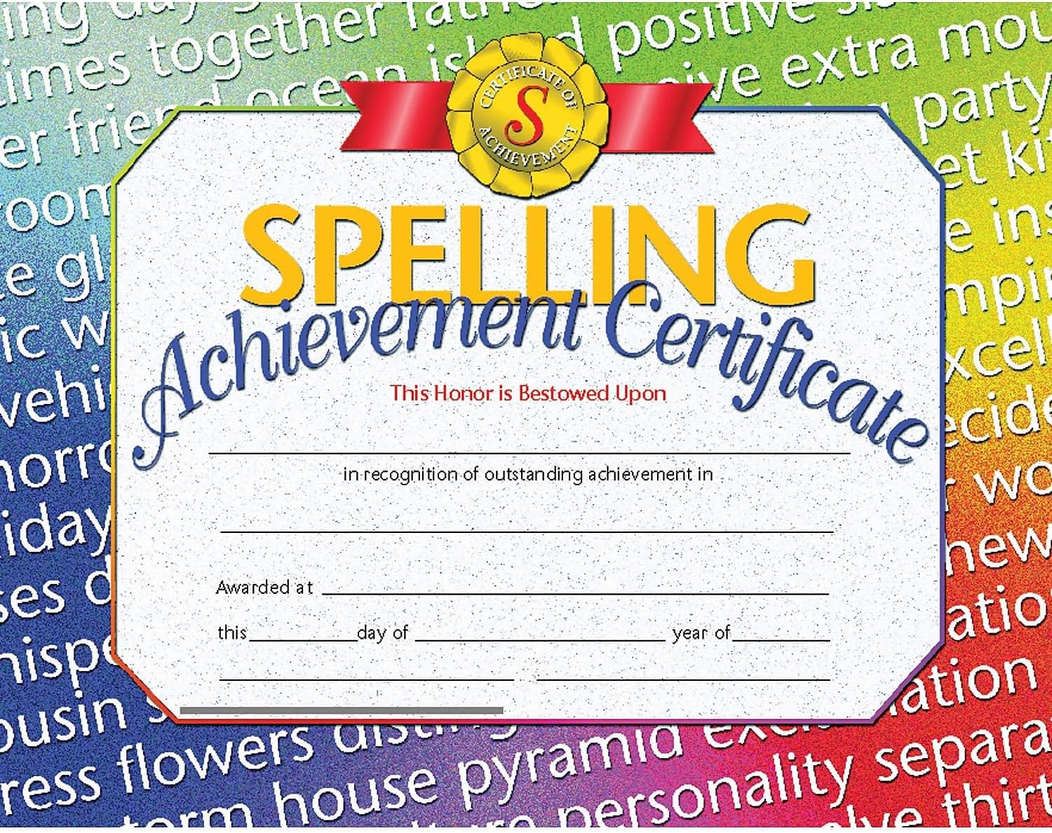 Hayes Spelling Achievement Certificate, 8.5″ x 11″, Pack of 30