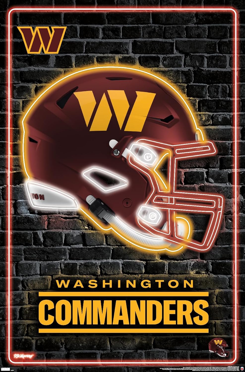 Trends International NFL Washington Commanders – Neon Helmet 23 Wall Poster, 34L x 22.4W, Unframed Version