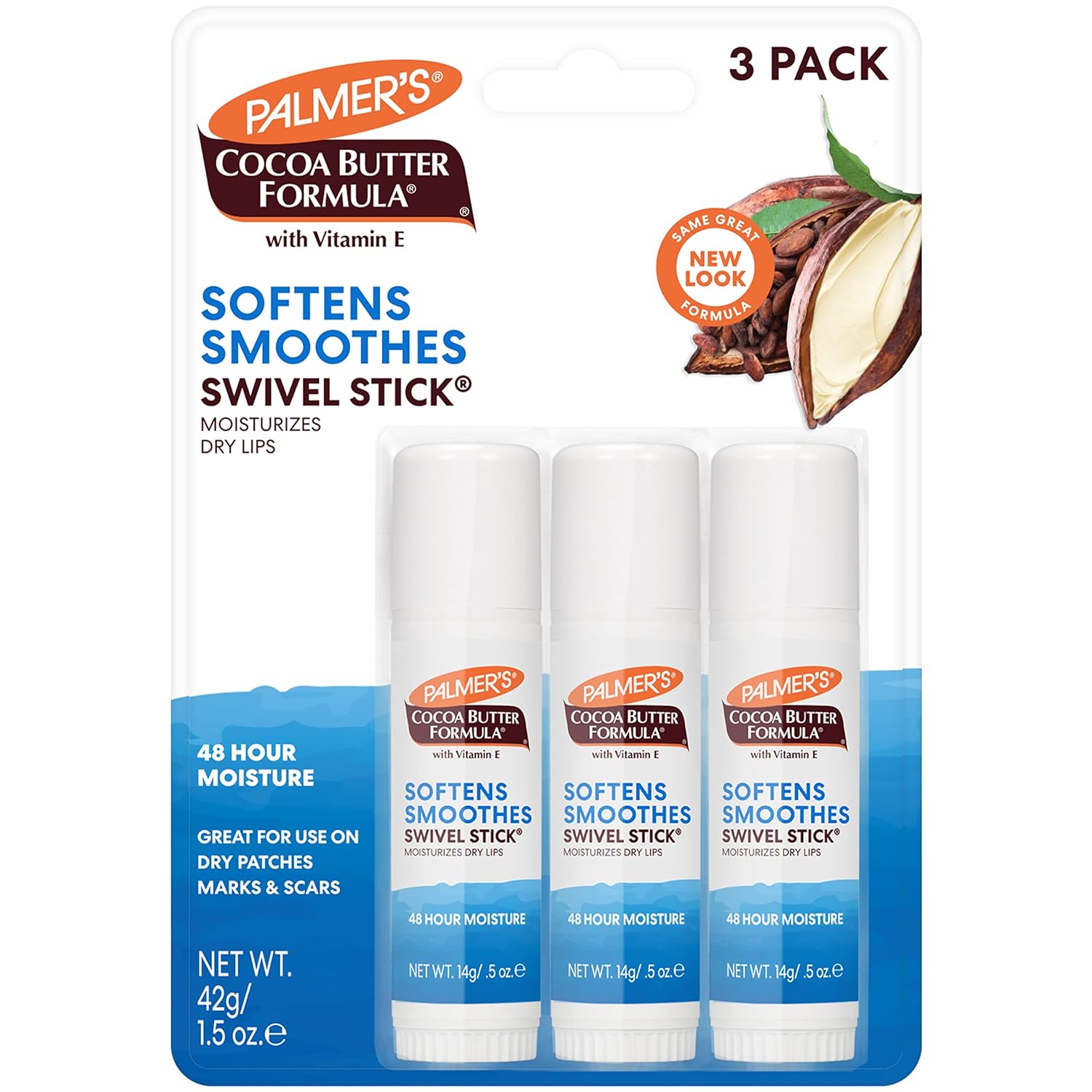 Palmer’s Cocoa Butter Formula Moisturizing Swivel Stick with Vitamin E, Lip Balm for Beach Bag, Face & Body Moisturizer Stick, Ideal for Treating Dry Skin Patches (Pack of 3)