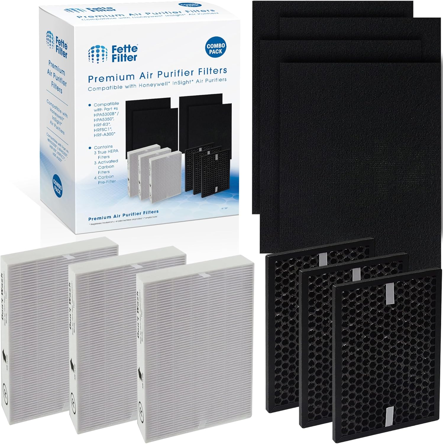 Fette Filter – Air Purifier Replacement True HEPA Filter Kit Compatible with Honeywell InSight Air Purifiers Model HPA5300B HPA5350 & PowerPlus HPA3300 HRF-R3, HRFSC1 Filter S HRF-A300