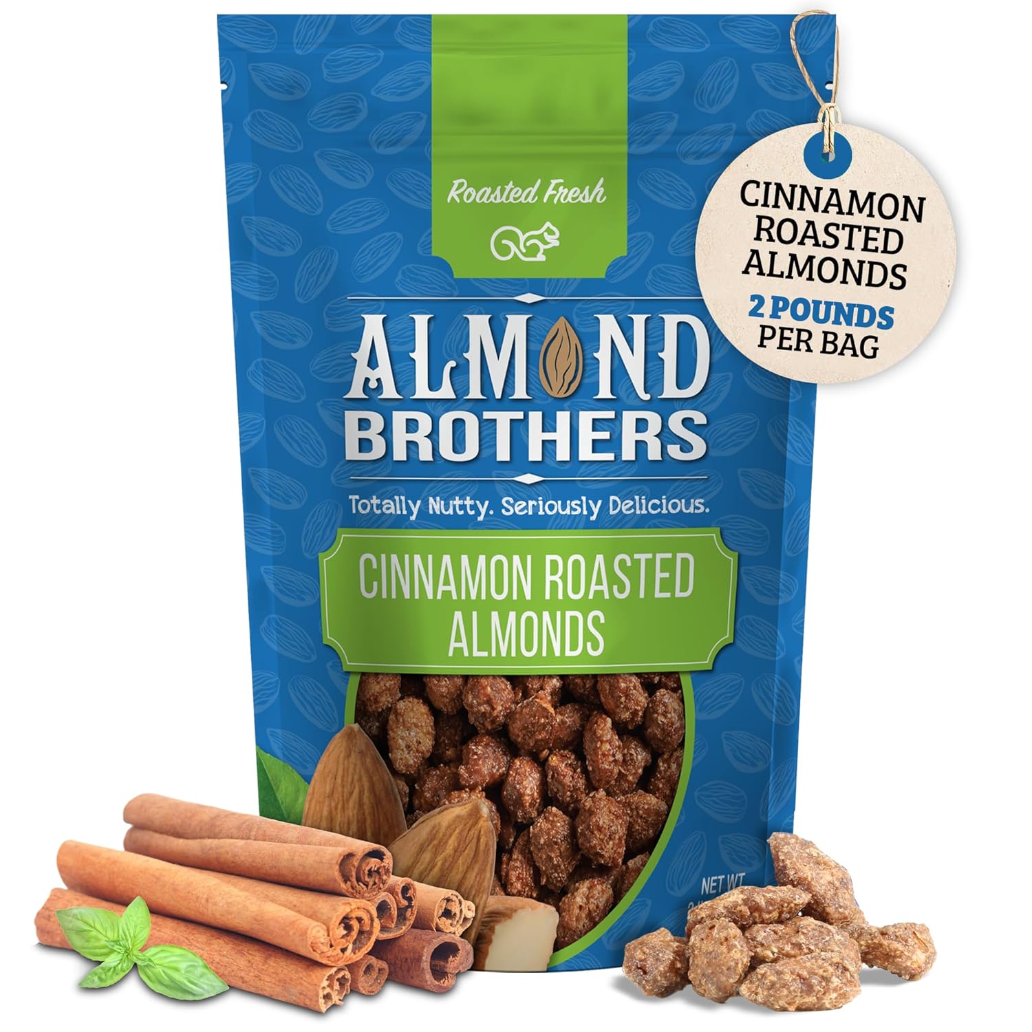 Almond Brothers Roasted Almonds – Hand Crafted Cinnamon Glazed Roasted Almonds, Gluten-Free, Non-GMO, Candied Almonds, Gourmet Almond Snack -Almonds Cinnamon Roasted, (2 Pound, Pack of 1)