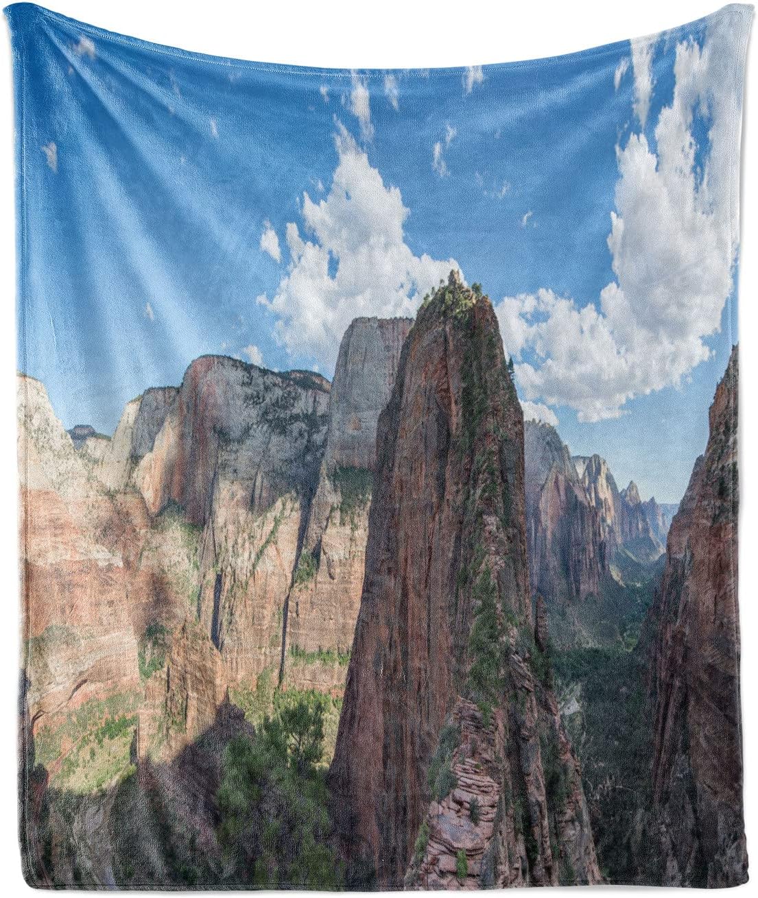 Lunarable Zion National Park Throw Blanket, Hiking Adventure Nature Photo of Angels Landing Trail with Sky, Flannel Fleece Accent Piece Soft Couch Cover for Adults, 50″ x 70″, Multicolor