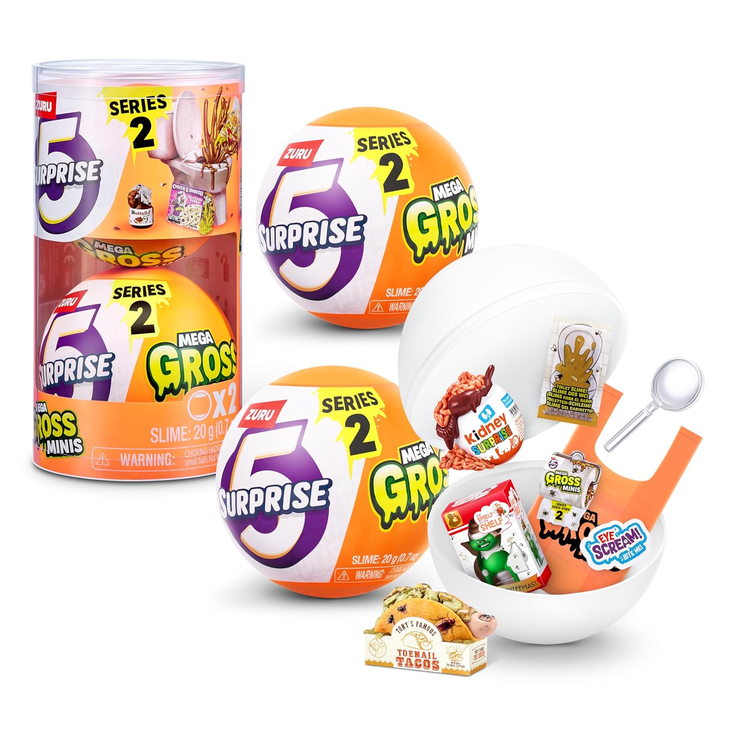 5 Surprise Mega Gross Minis Series 2 (2 Pack) by ZURU Boys, Mystery, Collectible, Mini, Parody, Slime