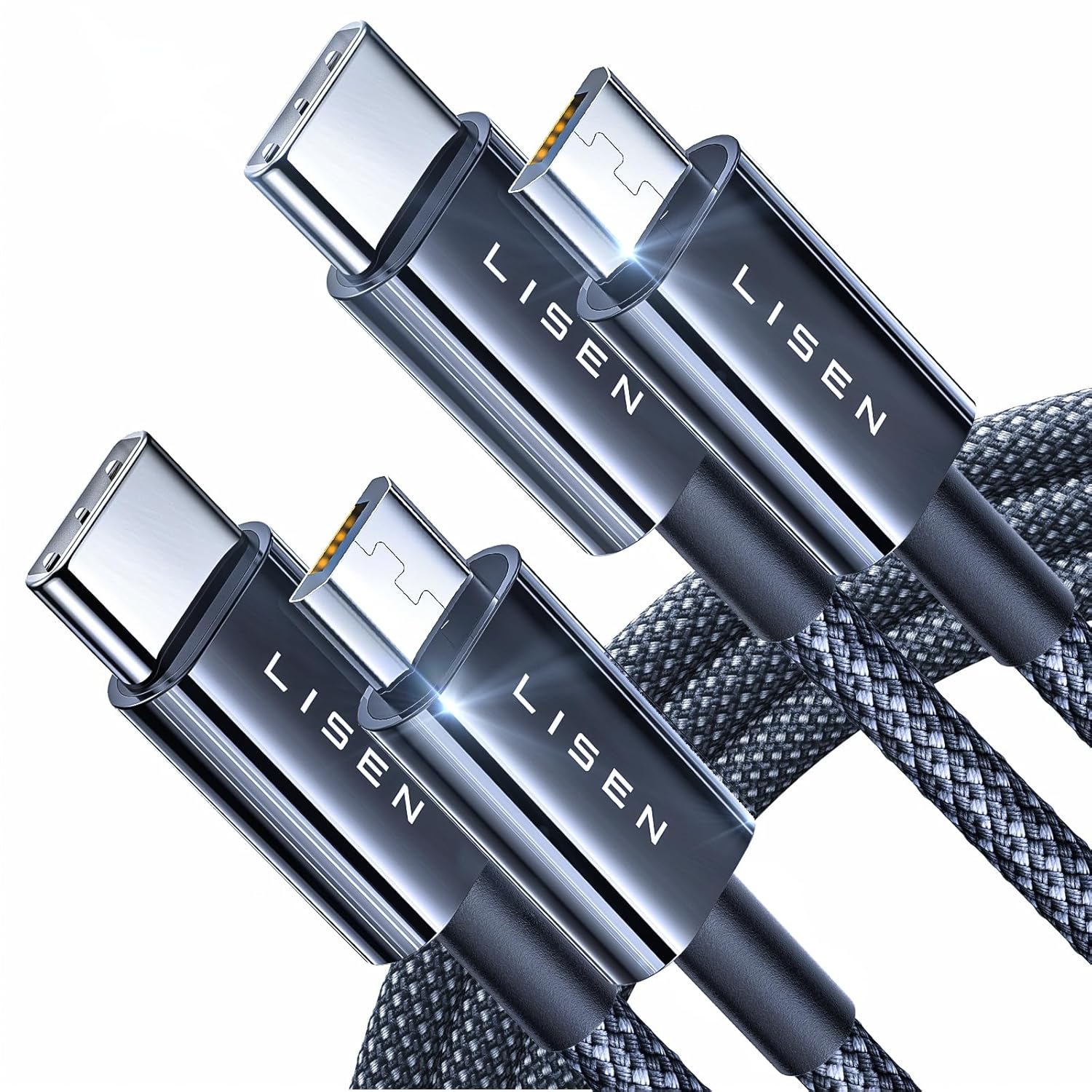 LISEN USB C to Micro USB Cable[3.3ft 2-Pack], Nylon Braided Micro USB Cable, Ps4 Controller Charger Cable, Micro USB Kindle Charger Cord, Fits PS4/Xbox One/Android Phone and Samsung S7 S6 S5