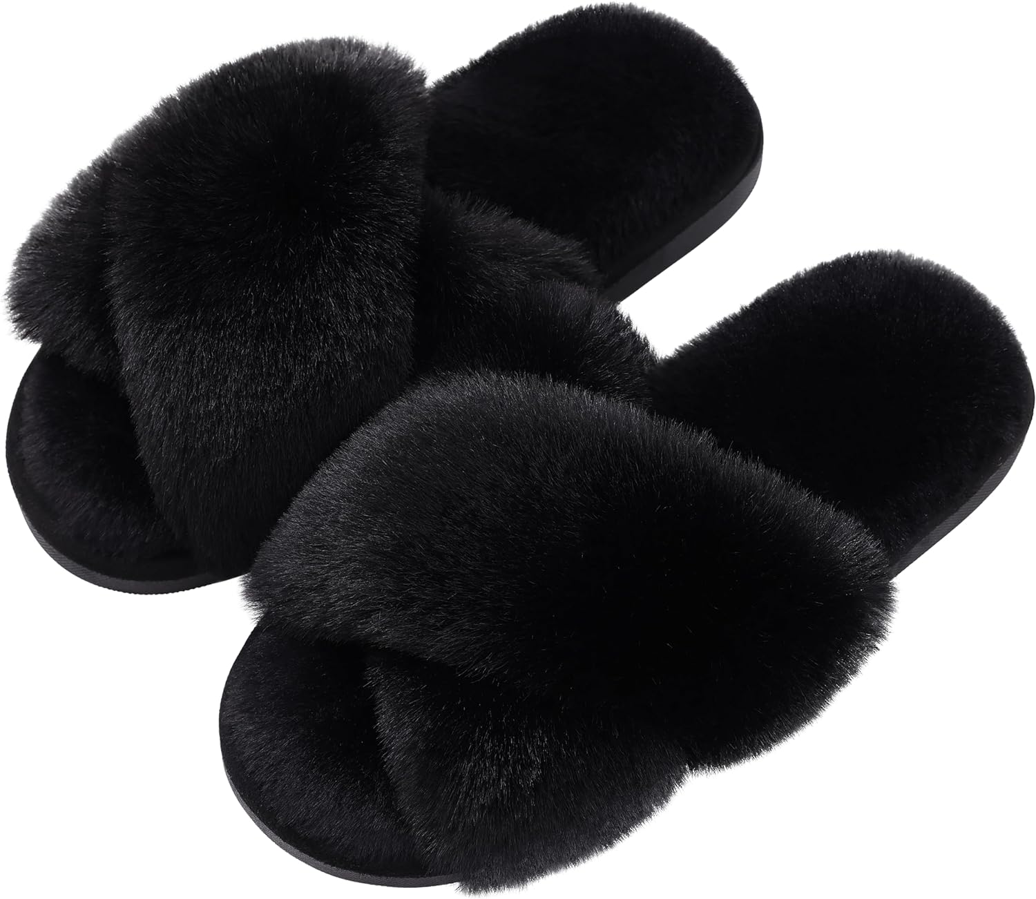 Evshine Women’s Fuzzy Slippers Cross Band Memory Foam House Slippers Open Toe