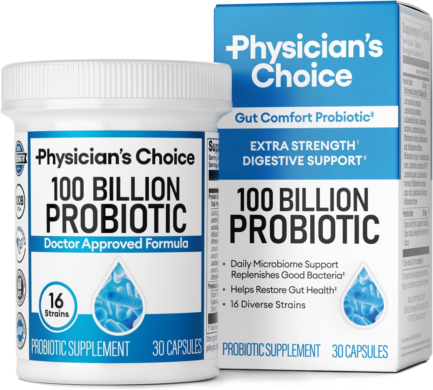 Physician’s CHOICE 100 Billion Advanced Probiotic – 16 Strains + Organic Prebiotics – Digestive & Gut Health – Supports Occasional Constipation, Diarrhea, Gas & Bloating – Probiotics for Women & Men