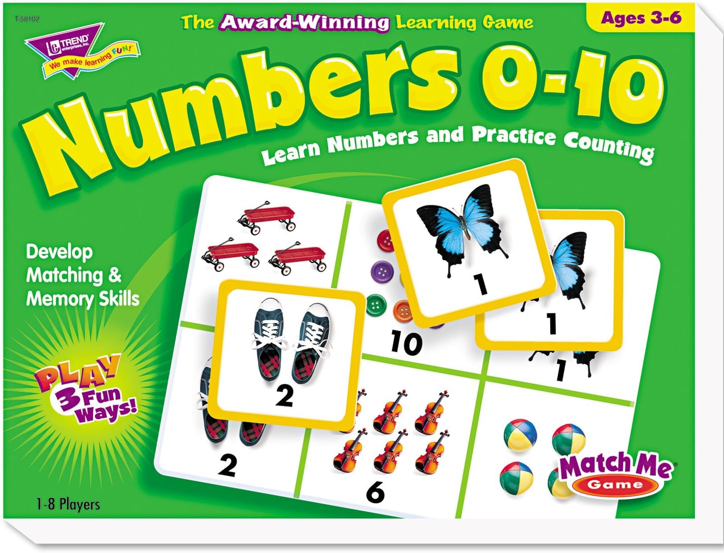 Trend Enterprises: Match Me Game–Numbers 0-10, Learn Numbers and Practice Counting with Photos, Develop Matching and Memory Skills, Play 3 Fun Ways, Ages 3 and Up