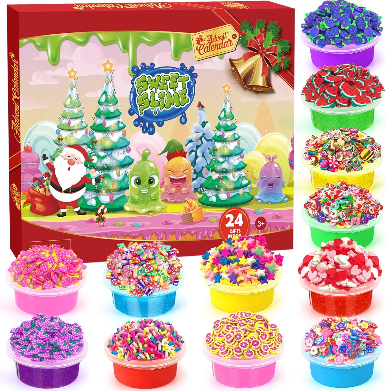 Advent Calendar 2024 Christmas Countdown Calendars 24 Days of Surprises with DIY Clay Fluffy Slime Kit Gifts for Toddler Boys Girls 4 5 6 7 8 9 10 11 12 Year Old Classroom Prizes Party Favors