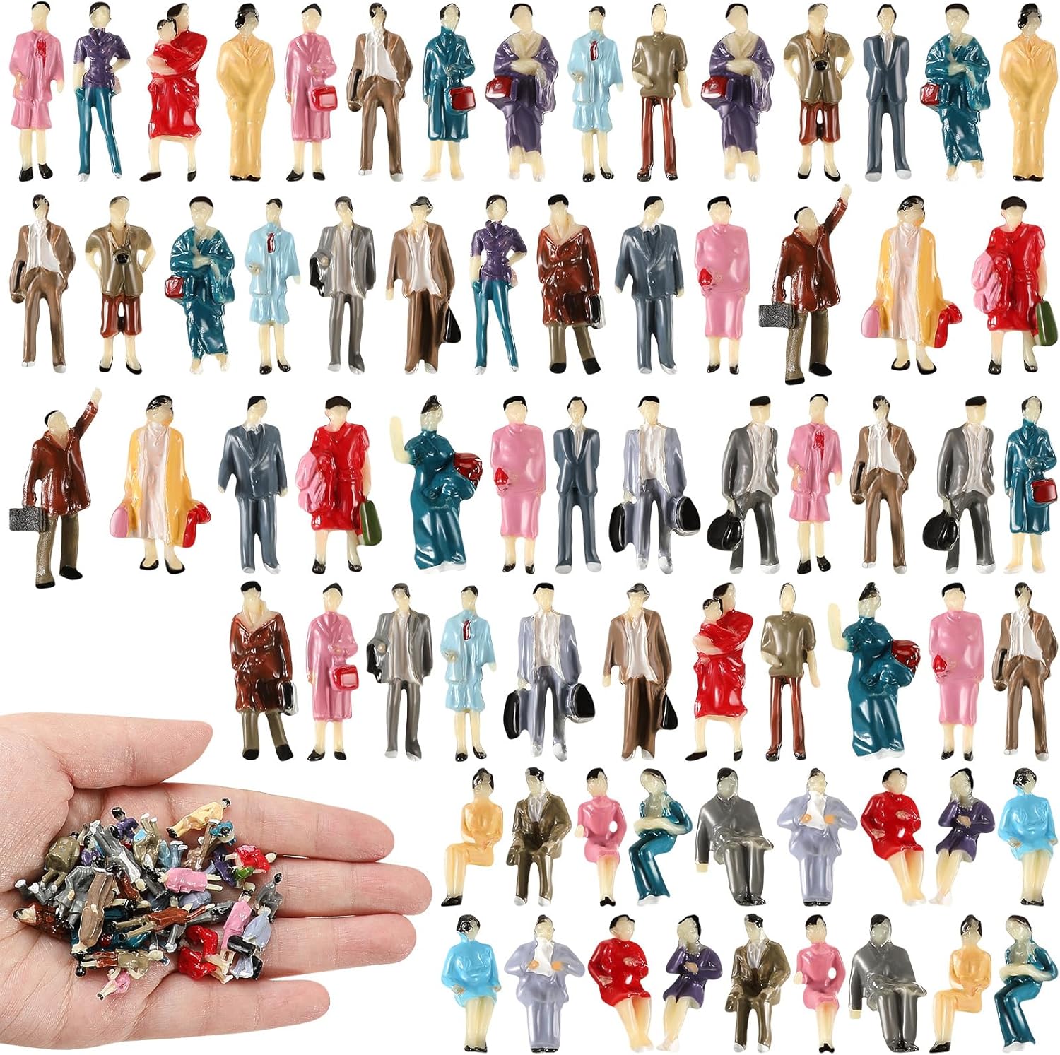 Hungdao 100 Pcs Small 1: 87 Ho Scale Tiny People Figurines Miniature People Figurines Sitting Standing Tiny People Architectural People Painted Figures for Park Street Miniature Scenes