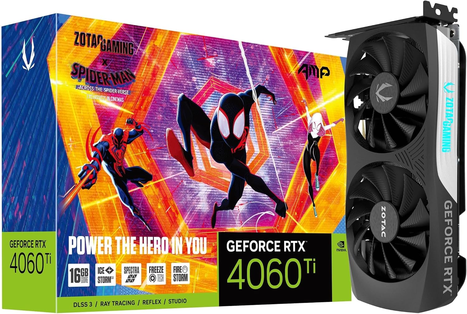 ZOTAC Gaming GeForce RTX 4060 Ti 16GB AMP Spider-Man: Across The Spider-Verse Inspired Graphics Card Bundle, ZT-D40620F-10SMP