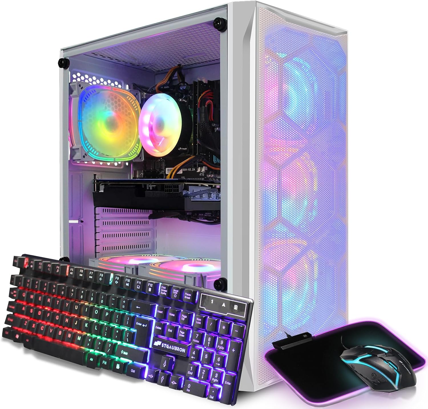 STGAubron Gaming Desktop PC, Radeon RX 5600 XT 6G GDDR6, Intel Core i5 3.2G up to 3.6G, 16G RAM, 512G SSD, 600M WiFi, BT 5.0, RGB Fan x 6, RGB Mouse Pad, Windows 10 Home, White