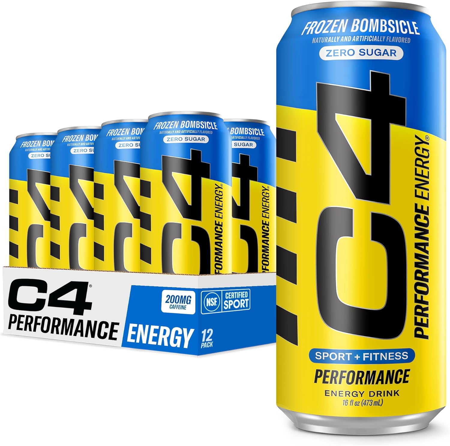 C4 Energy Drink 16oz (Pack of 12) – Frozen Bombsicle – Sugar Free Pre Workout Performance Drink with No Artificial Colors or Dyes