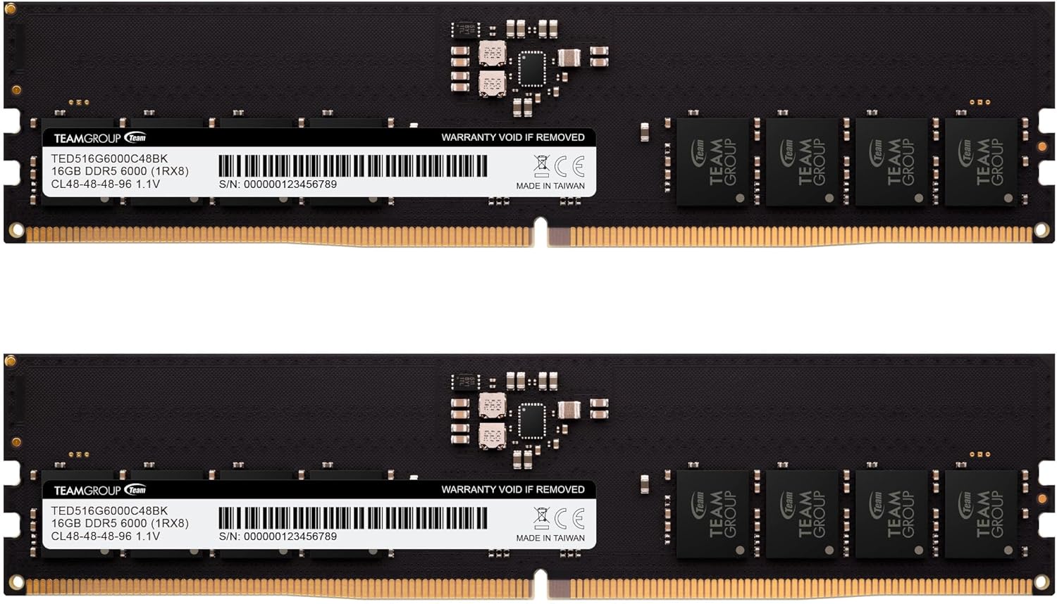 TEAMGROUP Elite DDR5 32GB Kit (2x16GB) 6000Mhz PC5-48000 CL48 Non-ECC Unbuffered UDIMM 288 Pin PC Computer Desktop Memory Module Ram Supports Intel & AMD TED532G6000C48DC01