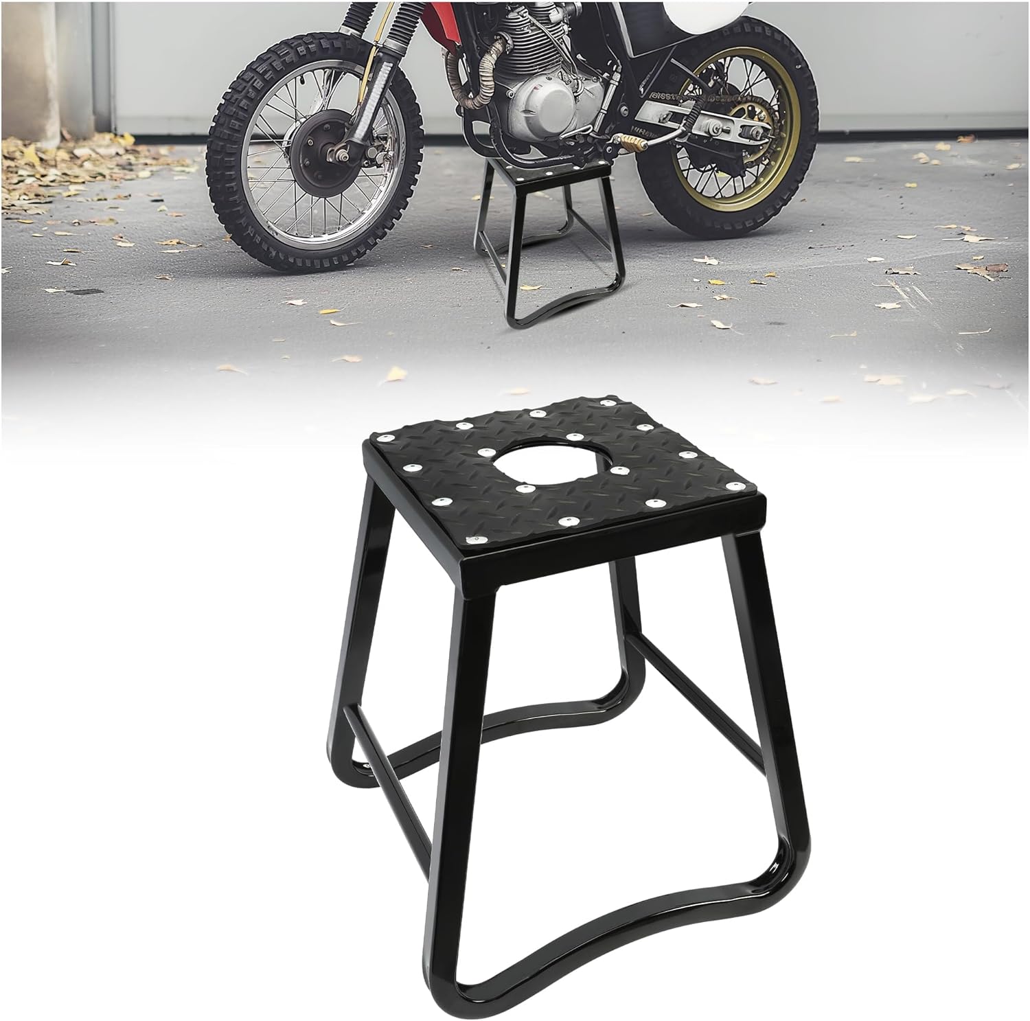 KUAFU Universal Dirt Bike Stand for Motorcycle 16.5 in Maintenance Storage Lift Hoist Tool Jack Panel Stand Lift Stand Black Aluminum