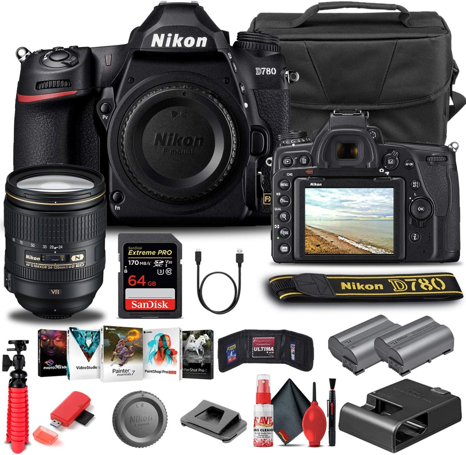 Nikon D780 DSLR Camera (Body Only) (1618) + Nikon 24-120mm Lens + 64GB Memory Card + Case + Corel Photo Software + EN-EL 15 Battery + HDMI Cable + More (International Model) (Renewed)