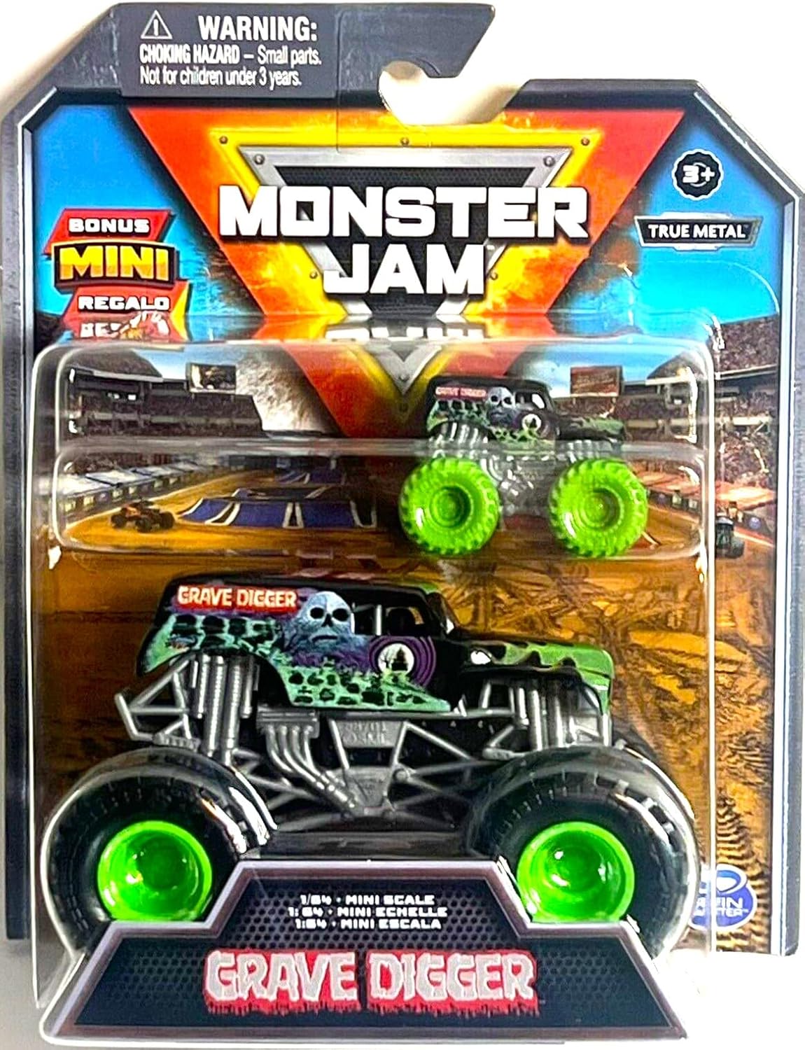 Monster Jam Monster Truck 2 Pack, 1:64 Scale Plus Mini True Metal Racer (Grave Digger)