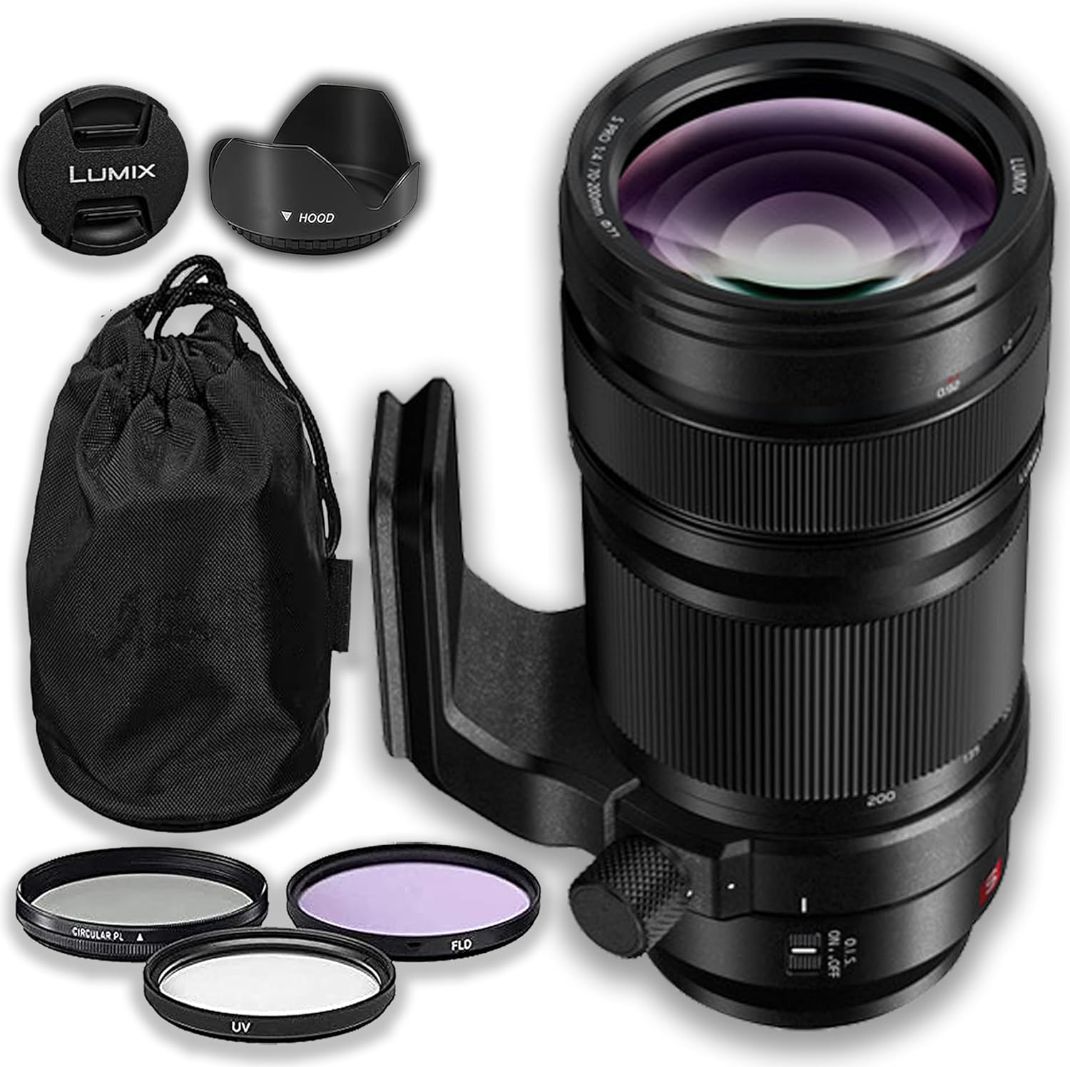 Panasonic Lumix S PRO 70-200mm f/4 O.I.S. Lens, Includes: 3PC Filter Kit, Case, Hood & More, Black