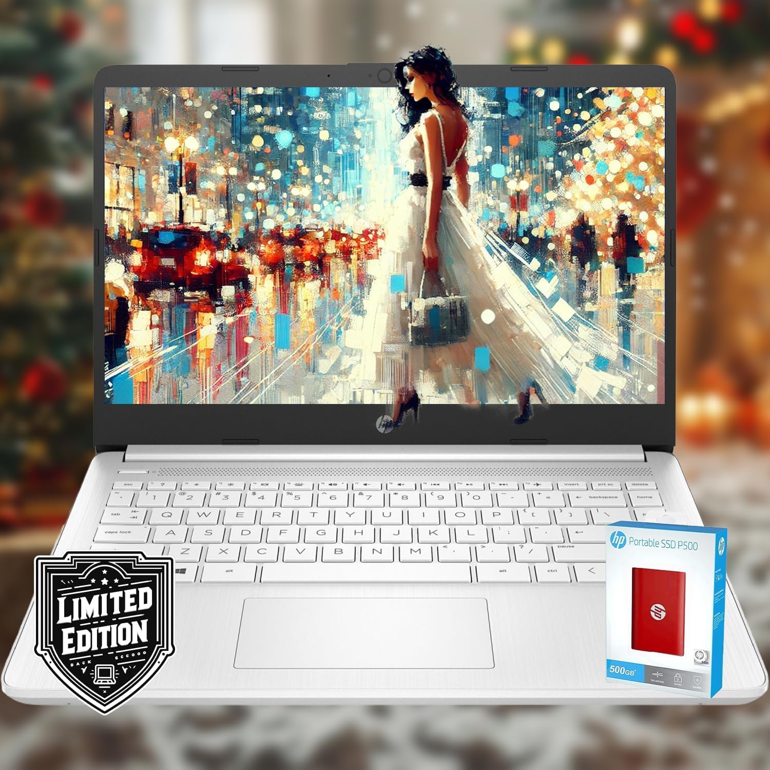 HP 14 Laptop • Back to School Limited Edition with Microsoft 365 • 4-Core Intel CPU • 16GB RAM • 1600GB Storage (64GB OnBoard • withHP P500 512GB External SSD + 1TB OneDrive) • Snow White • Win 11