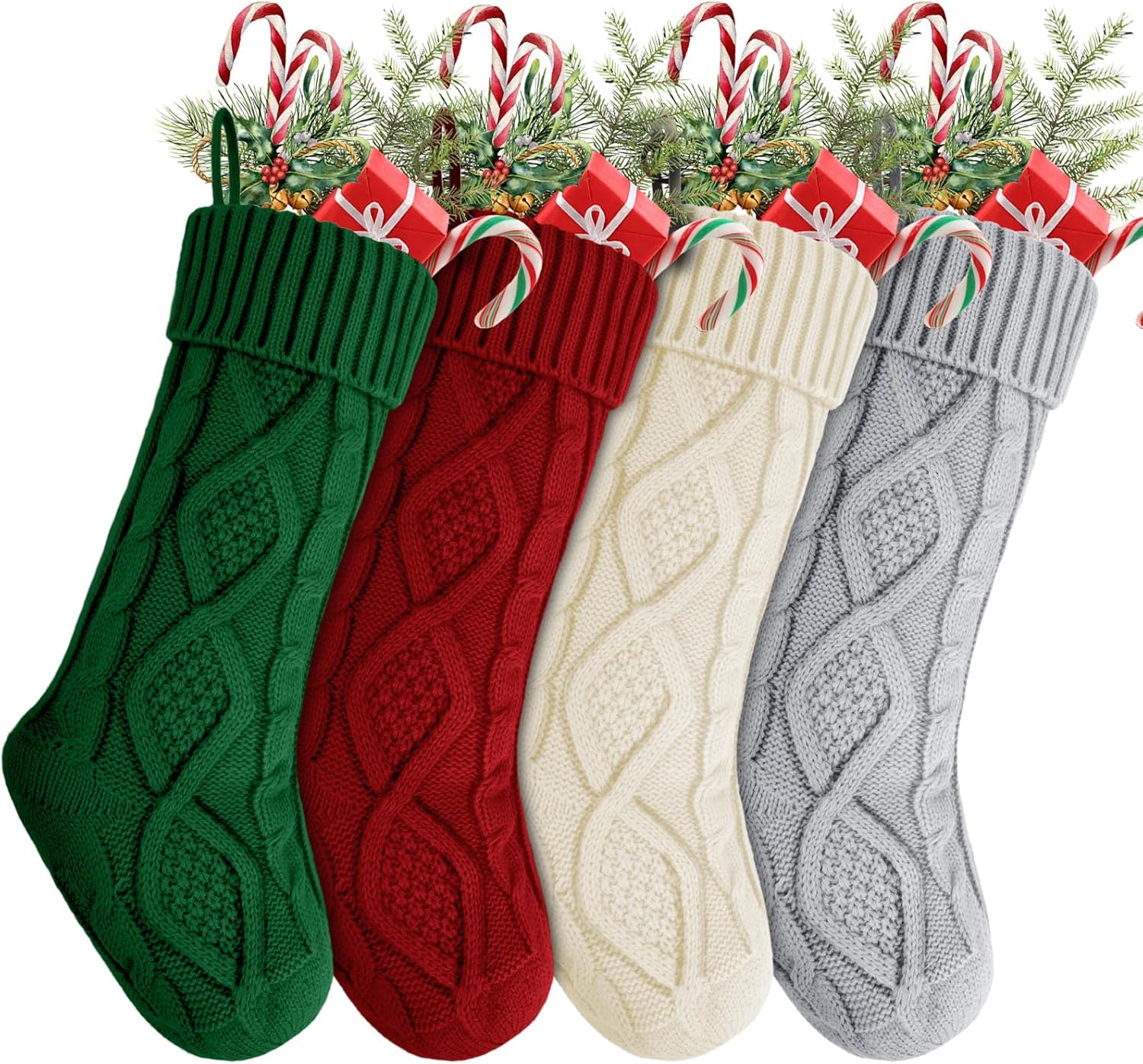 YOGINGO 4 Pack Christmas Stockings – Personalized Christmas Stockings, Large 18 Inches Christmas Stocking Hold All Surprises, Knitted Gift Stockings & Farmhouse Christmas Decor