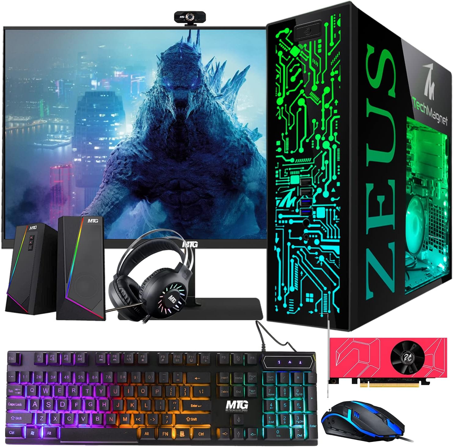 TechMagnet Gaming Desktop PC, Intel i7 6th Gen, Zeus Pro 6, AMD RX 6400, 8GB RAM ARGB, 1TB SSD + 2TB HDD, 24 Inch Monitor, RGB Front Panel 385 Patterns, RGB Kit, Win 10 Pro (Renewed)