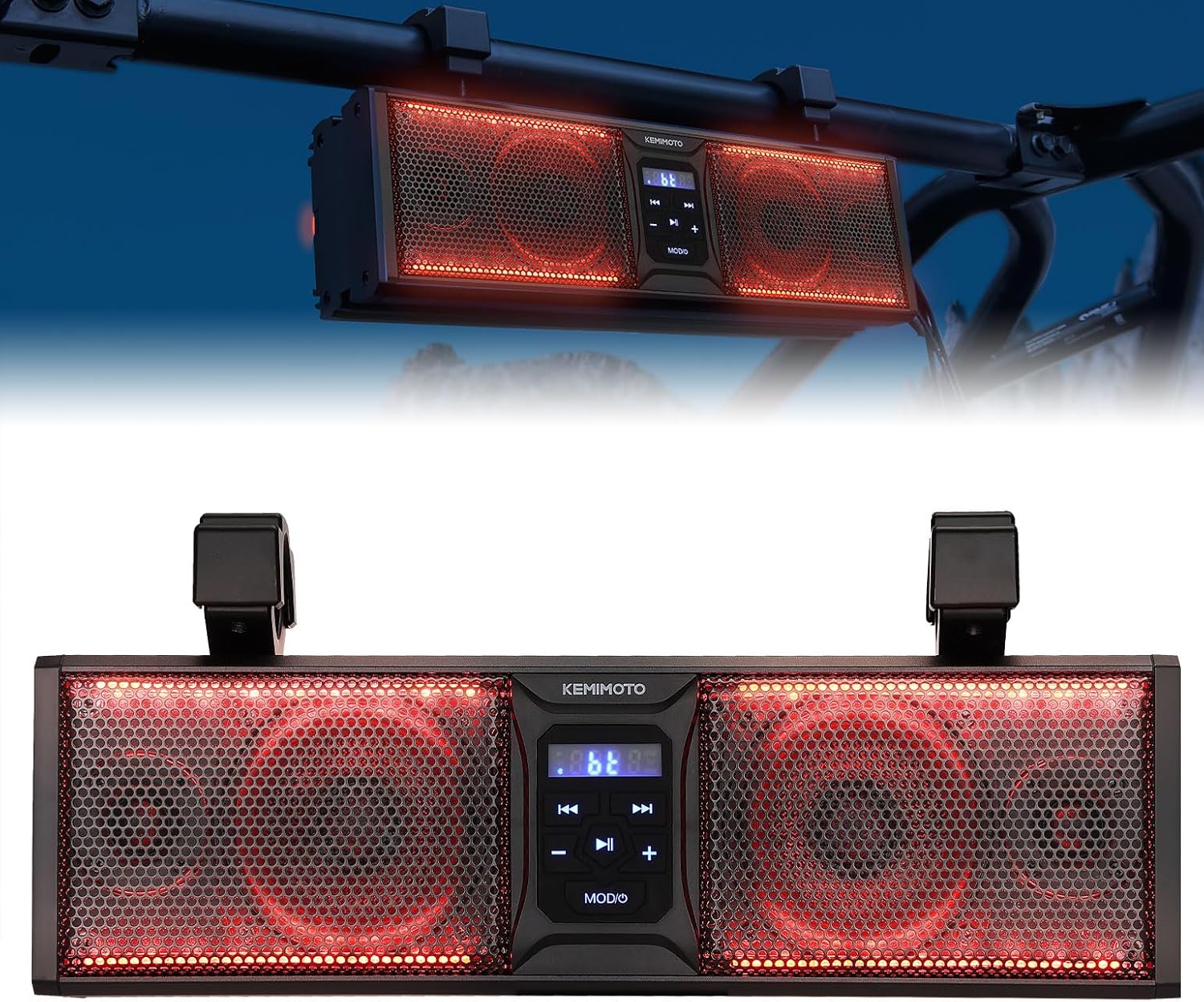 KEMIMOTO UTV Sound Bar 16 Inch ATV SoundBar Golf Cart Sound Bar SXS Speakers Bluetooth-Compatible with Multicolor LED Lighting Compatible with Polaris RZR Can-Am Defender Maverick X3 CFMOTO ZFORCE