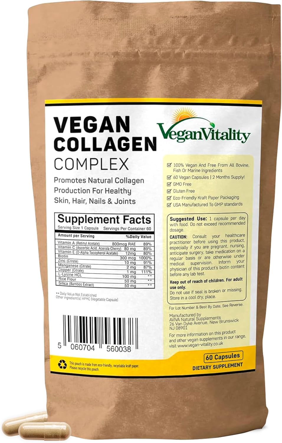 Vegan Collagen Supplements with Biotin for Hair, Skin, Nails & Joints – 2 Months Supply. Cruelty Free Plant Based Collagen Vegan, Vegetarian Collagen Booster Pills for Women and Men