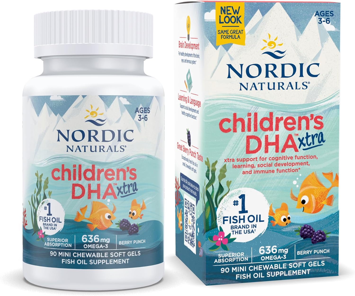 Nordic Naturals Children’s DHA Xtra, Berry Punch – 90 Mini Chewable Soft Gels for Kids – 636 mg Omega-3s EPA & DHA – Cognitive & Immune Function, Learning, Social Development – Non-GMO – 30 Servings