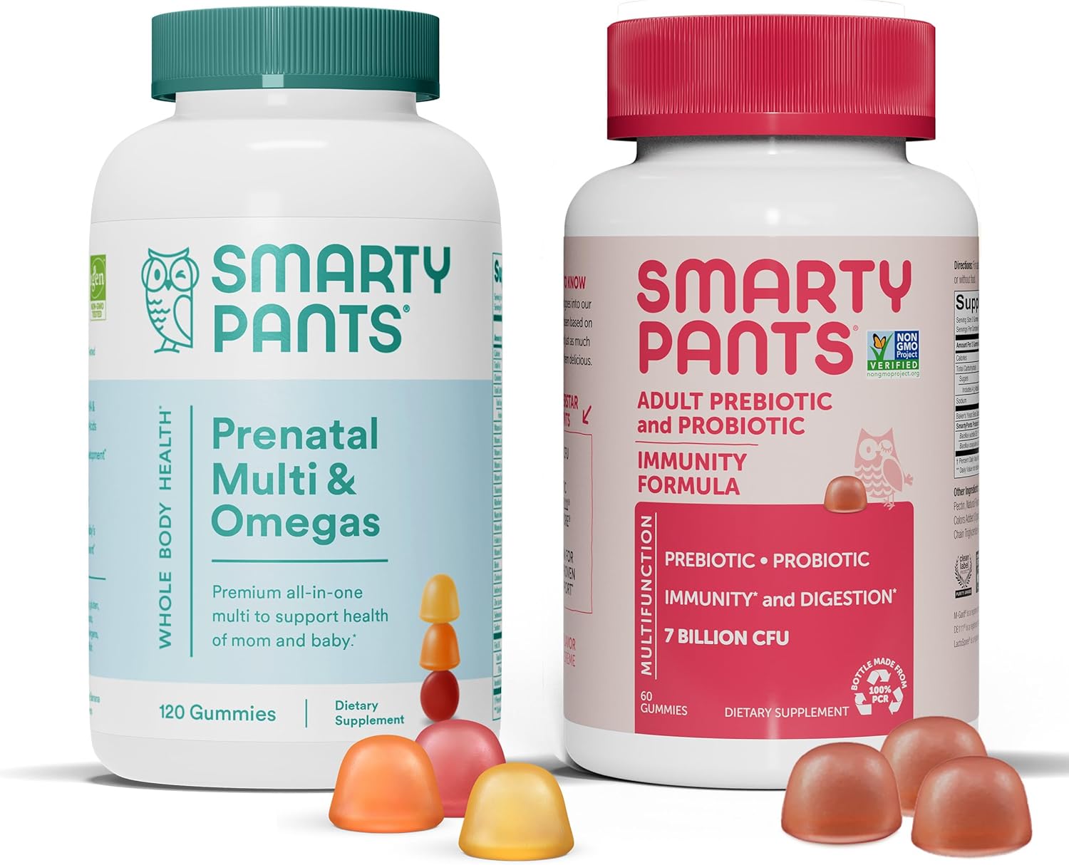 SmartyPants Prenatal Multivitamins and Probiotic Immunity Bundle: Omega 3 Fish Oil (EPA/DHA), Biotin, Methylfolate, Vitamin D3, C, Digestive & Immune Support Supplement (30 Day Supply)