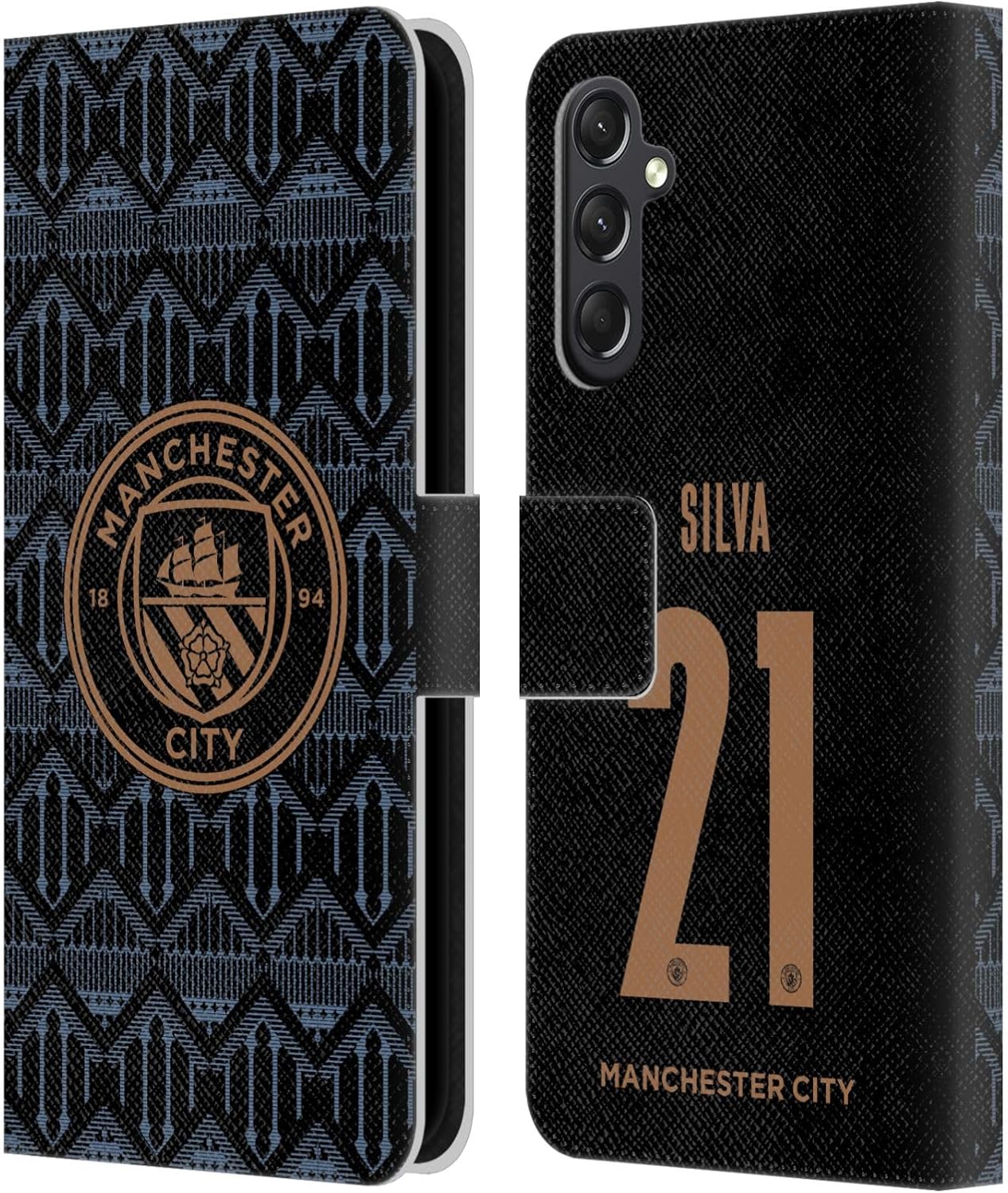 Head Case Designs Officially Licensed Manchester City Man City FC David Silva 2020/21 Players Away Kit Group 1 Leather Book Wallet Case Cover Compatible with Samsung Galaxy A24 4G / Galaxy M34 5G