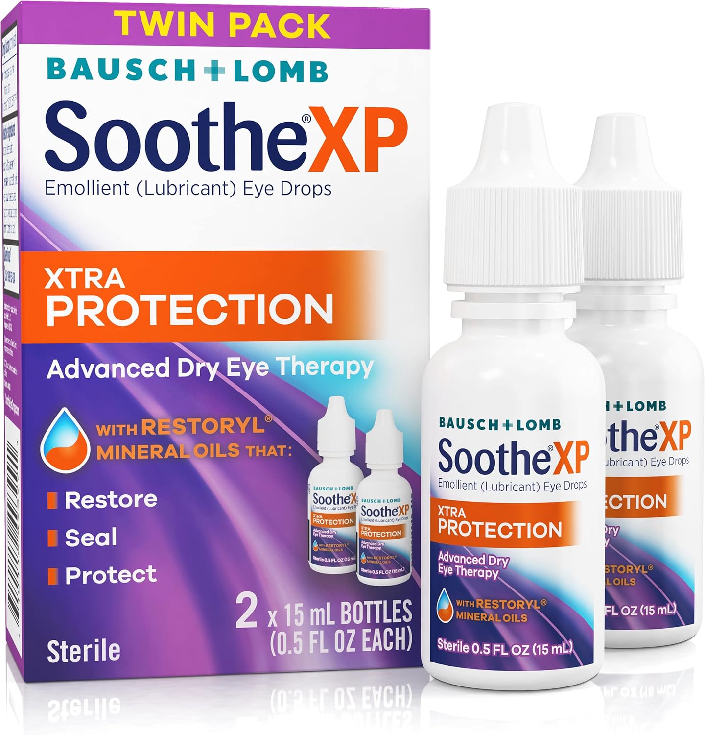 Soothe XP Eye Drops by Bausch & Lomb, Lubricant Relief for Dry Eyes, 15 mL (Pack of 2)