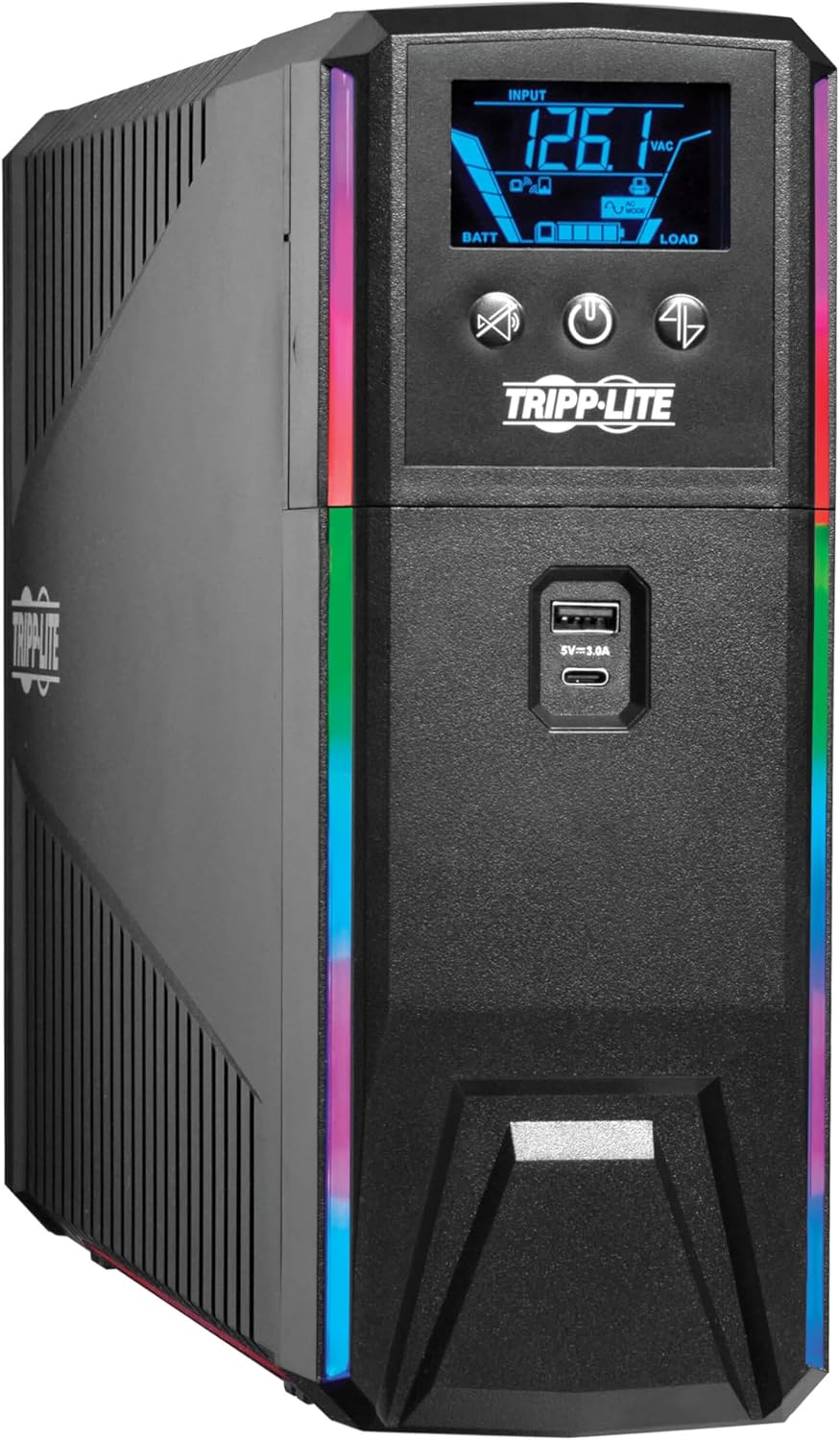 Tripp Lite Pure Sine Wave Gaming UPS Battery Backup, 1500VA 900W 120V, Detachable LCD, Automatic Voltage Regulation, USB, RGB LED Lights, 3-Year Warranty & $250K Insurance (SMART1500PSGLCD)