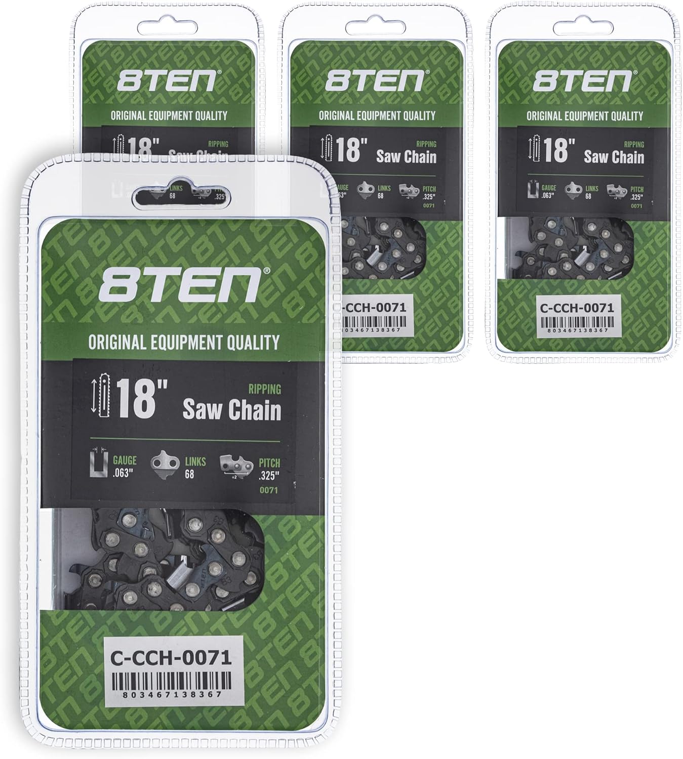 8TEN Ripping Chainsaw Chain 18 Inch .063 .325 68 DL For Stihl 025 021 MS250 MS230 MS251 26RM3 68 (4 Pack)