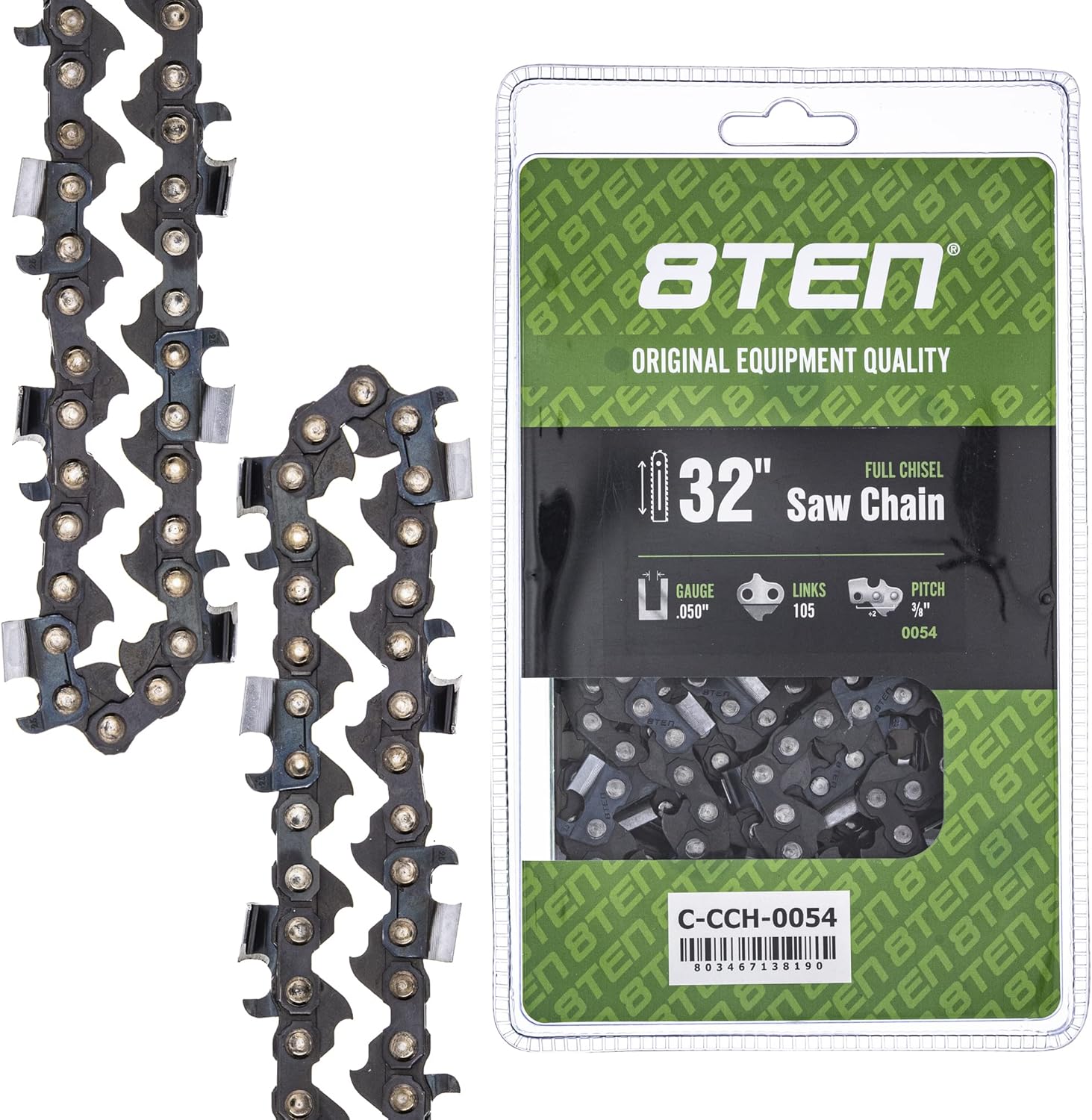 8TEN -Full Chisel Chainsaw Chain 32 Inch .050 3/8 105 DL For Husqvarna 372XP Echo CS-600P Jonsered 670